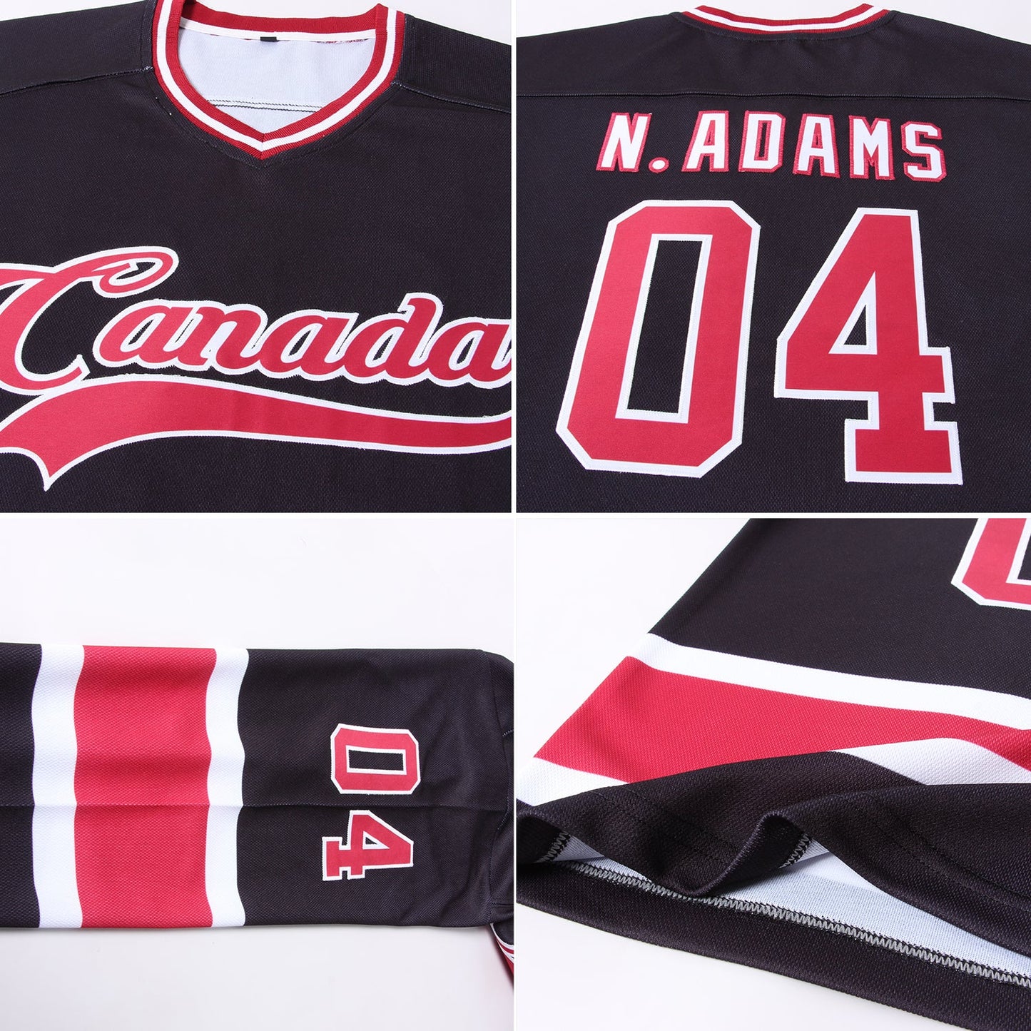 Custom Black Maroon-White Hockey Jersey view 5