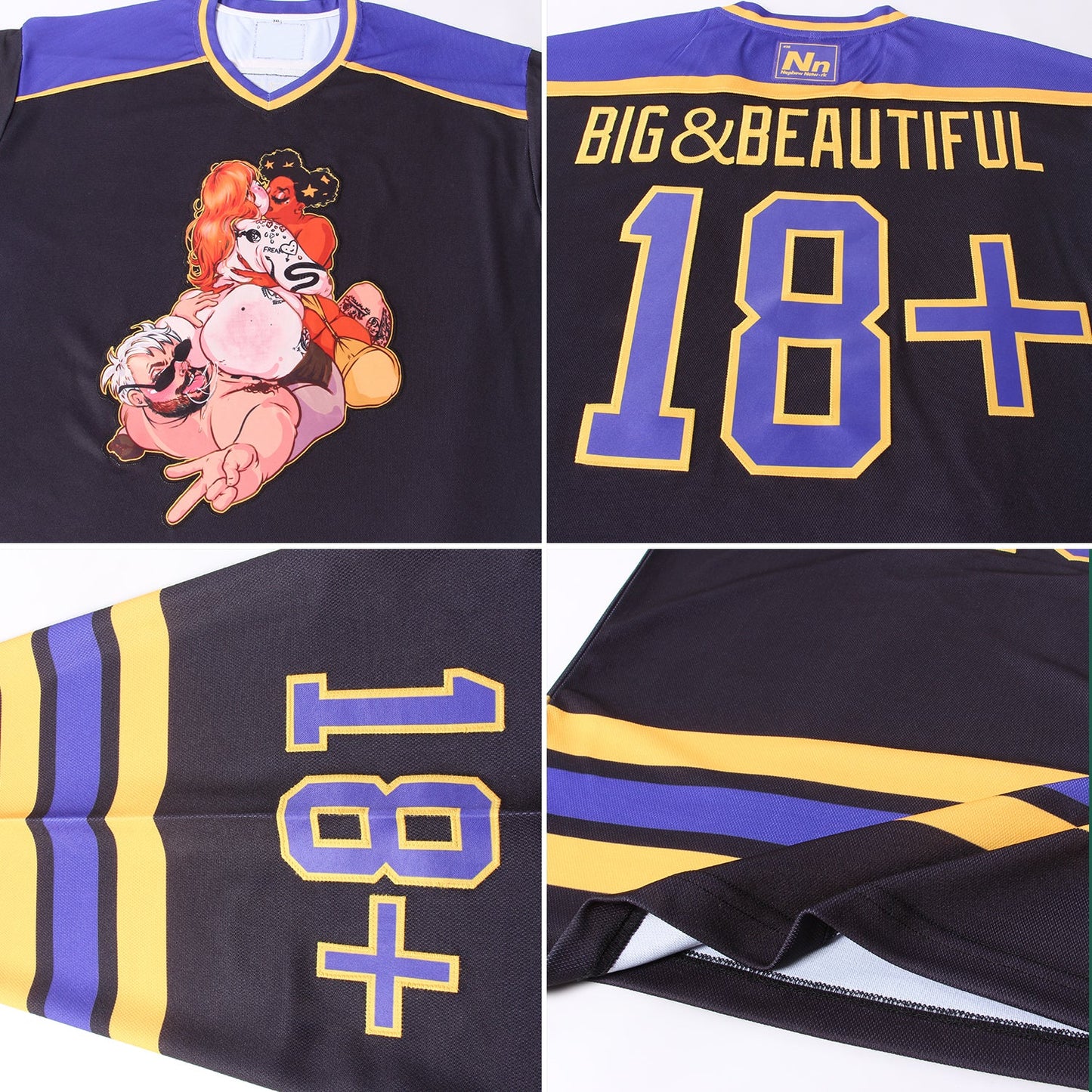Custom Black Purple-Gold Hockey Jersey view 5