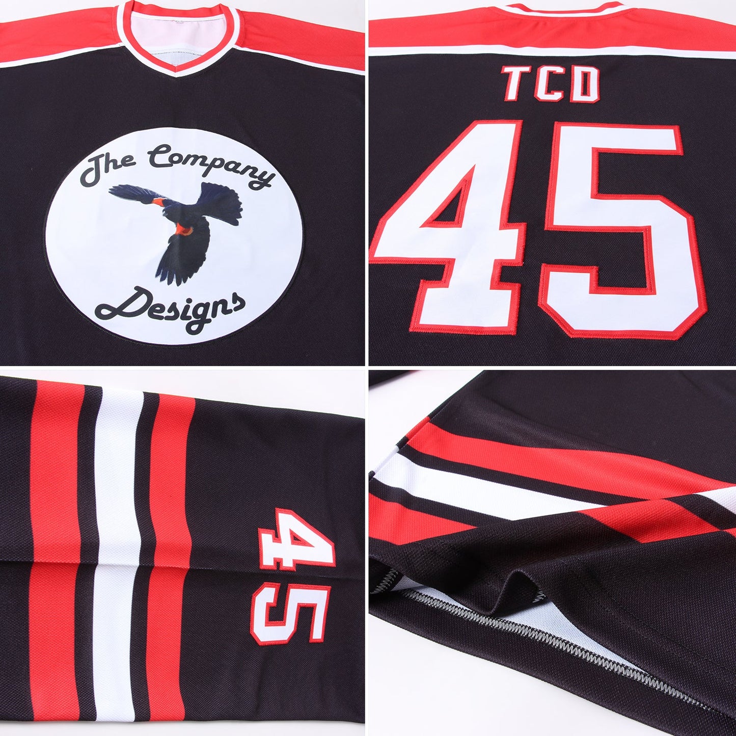 Custom Black White-Red Hockey Jersey view 5