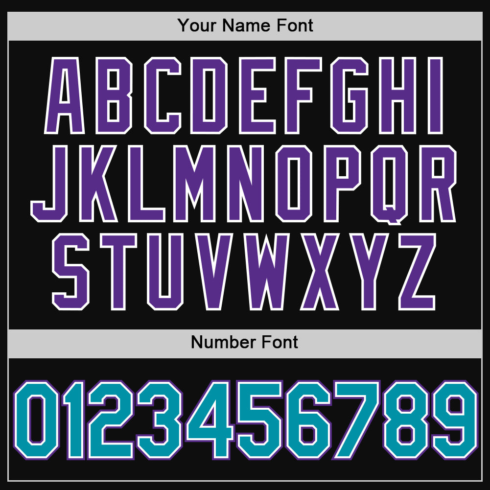 Custom Black Teal-Purple Authentic Throwback Baseball Jersey view 5