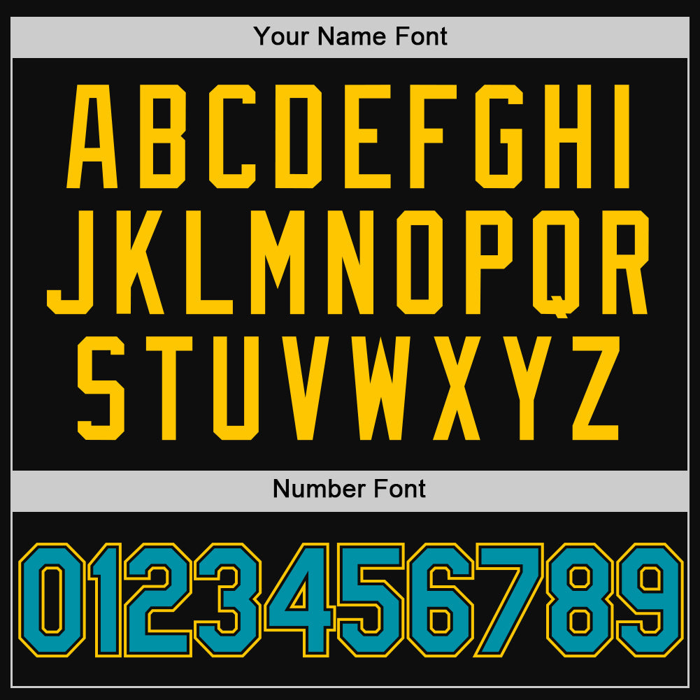 Custom Black Teal-Yellow Authentic Throwback Baseball Jersey view 5
