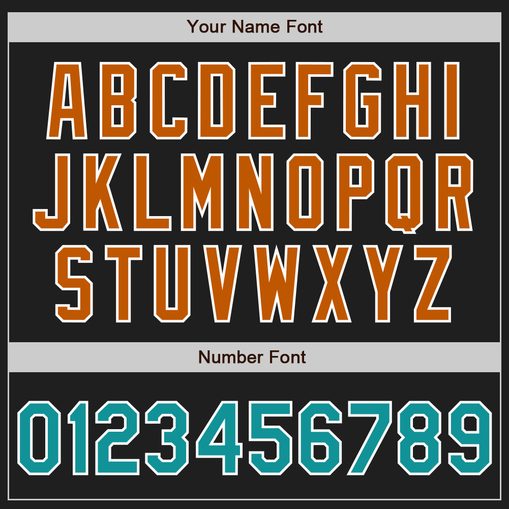 Custom Black Teal-Texas Orange Authentic Baseball Jersey view 5