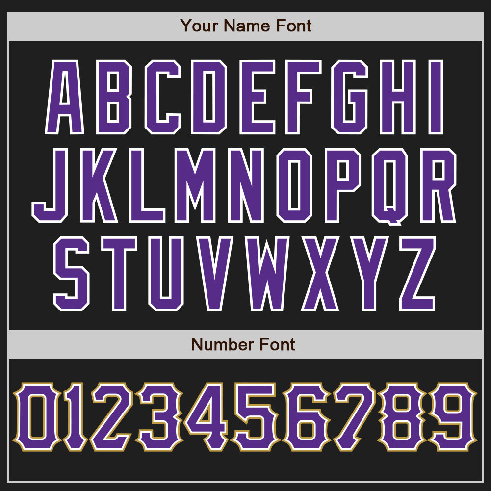 Custom Black Purple White-Old Gold Authentic Baseball Jersey view 5