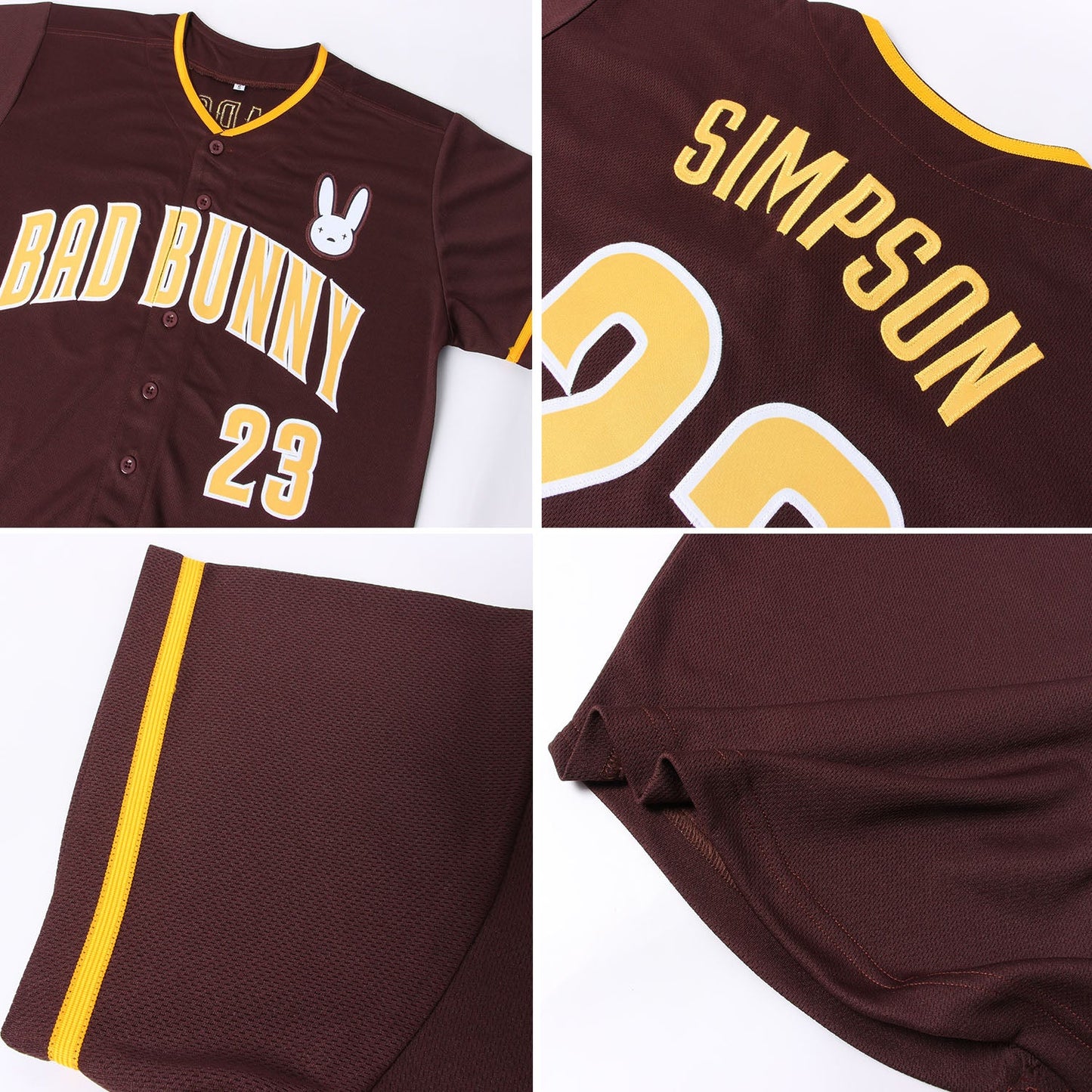 Custom Brown Gold-White Authentic Baseball Jersey view 6