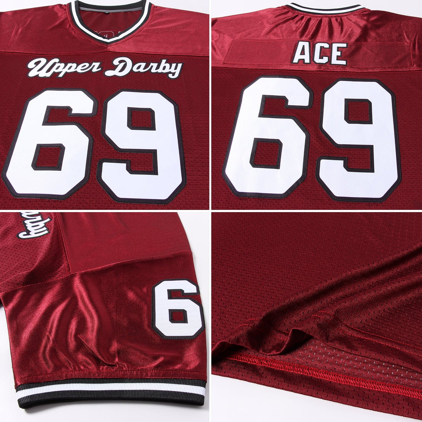 Custom Burgundy White-Black Mesh Authentic Throwback Football Jersey view 7