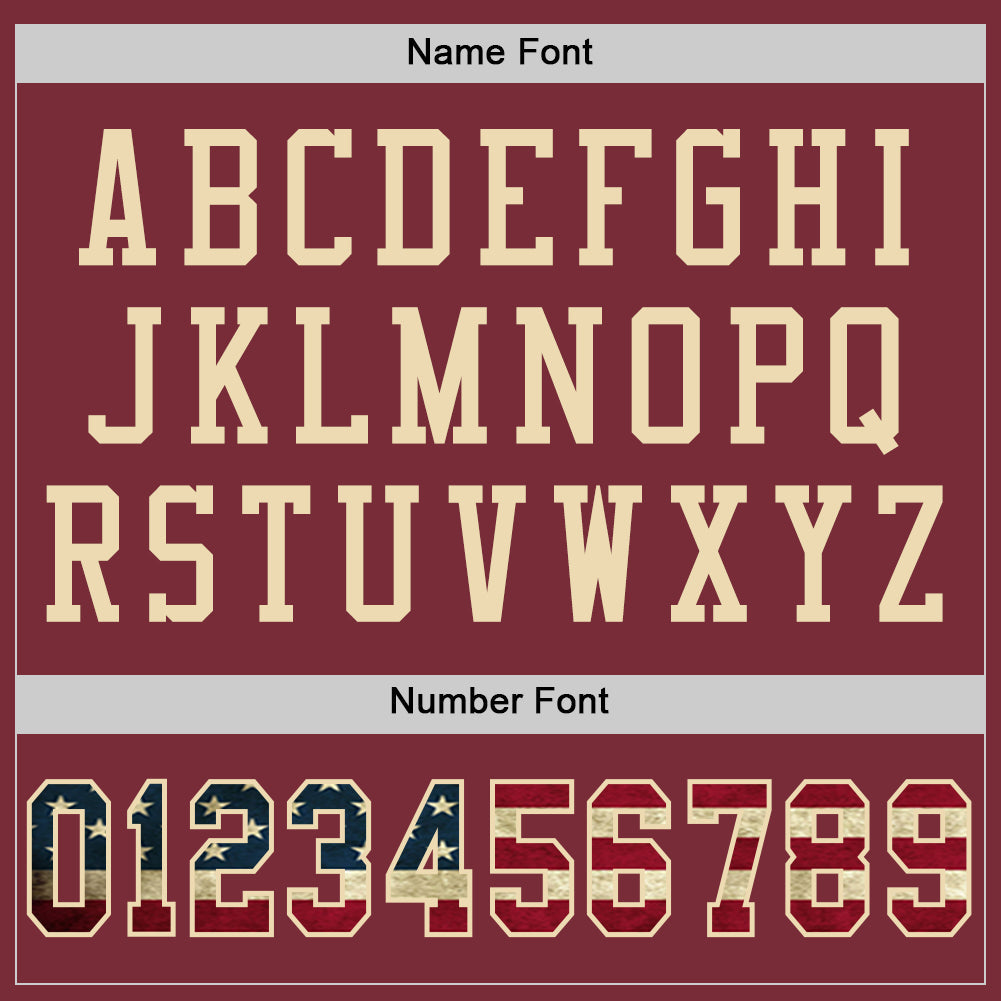 Custom Burgundy Vintage USA Flag-City Cream Mesh Authentic Football Jersey view 4