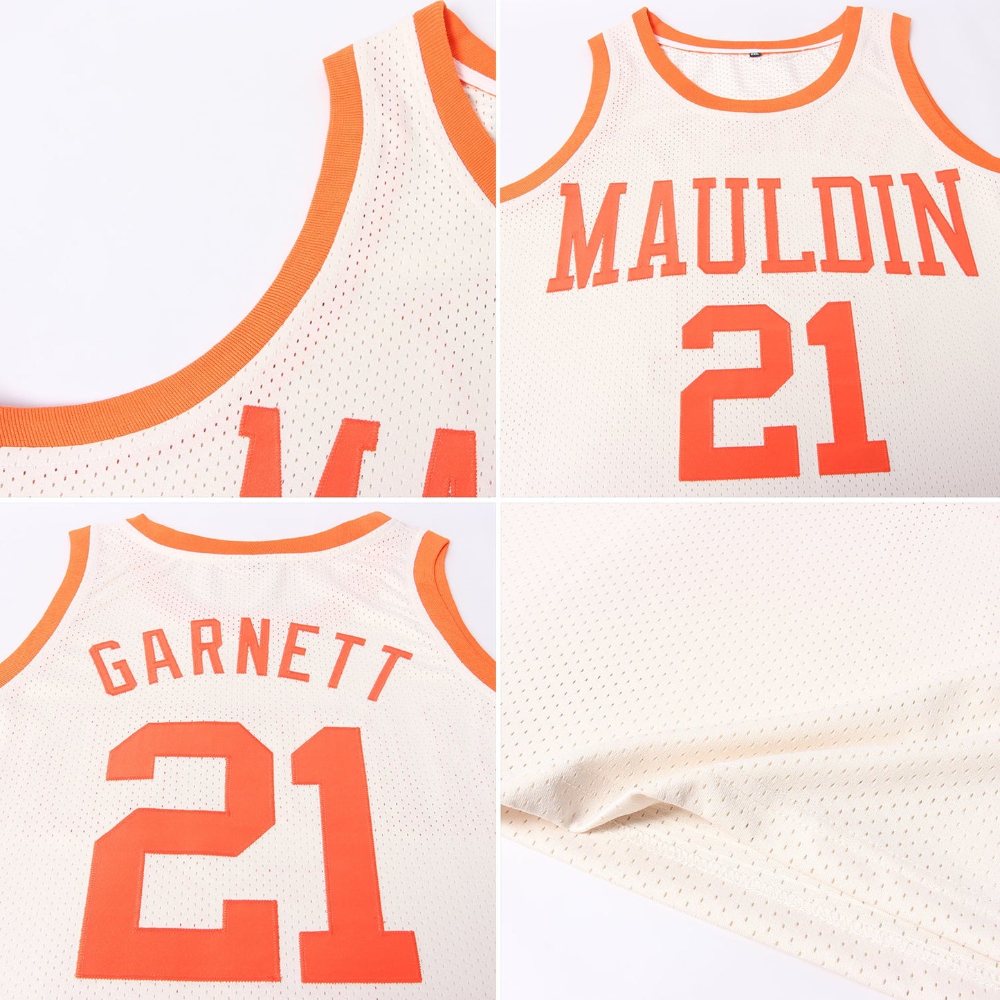 Custom Cream Orange Authentic Throwback Basketball Jersey view 5
