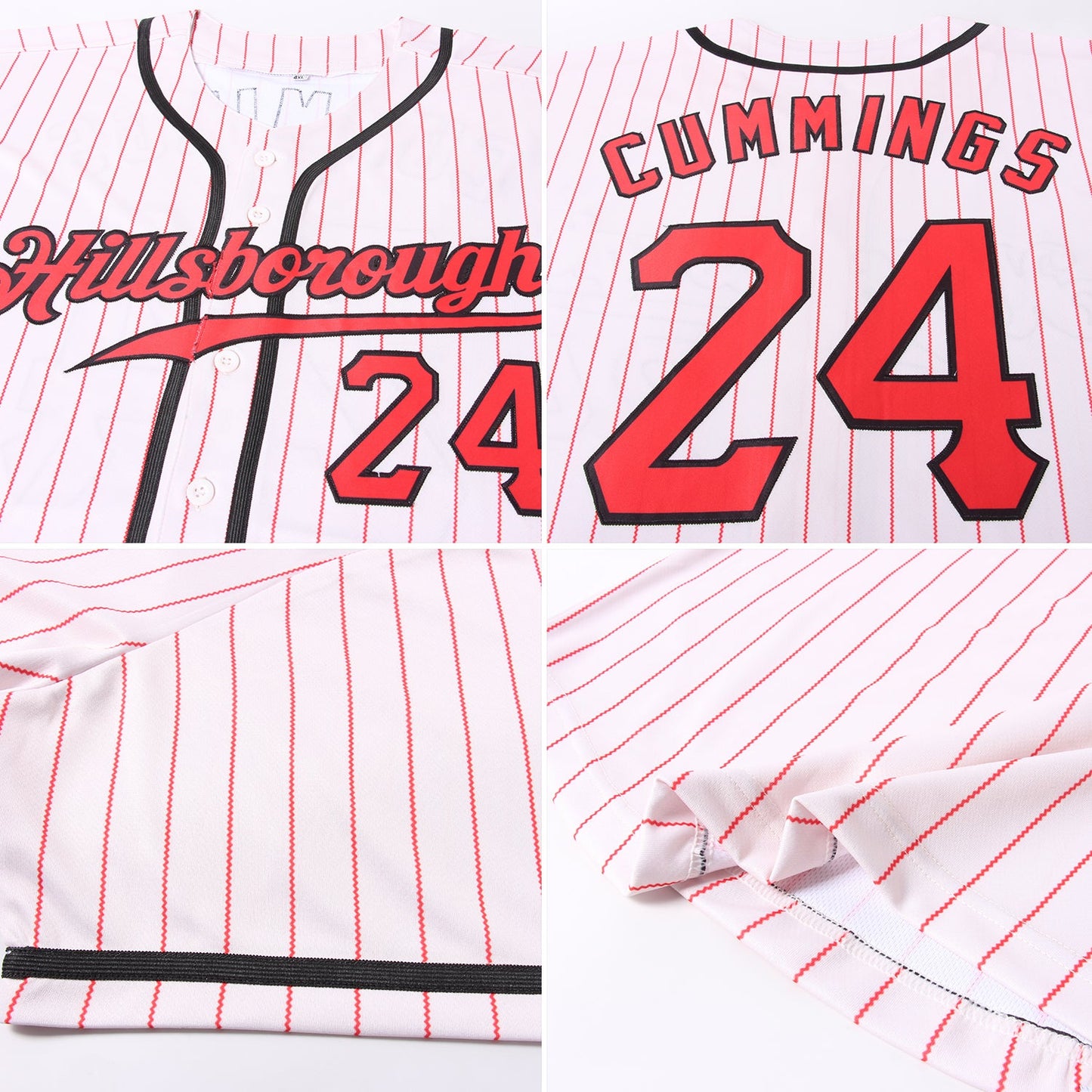 Custom Cream Red Pinstripe Red-Black Authentic Baseball Jersey view 6