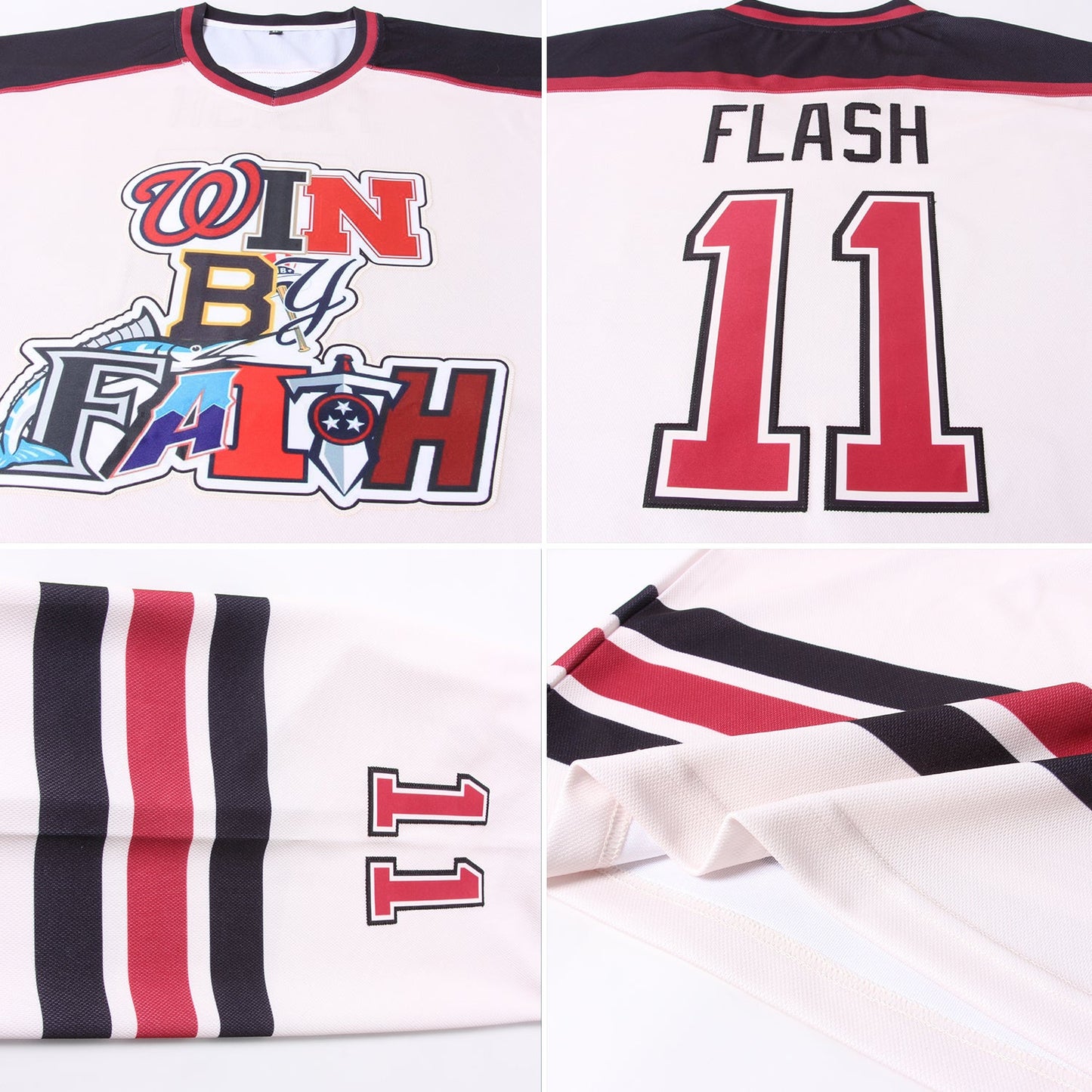 Custom Cream Crimson-Black Hockey Jersey view 5