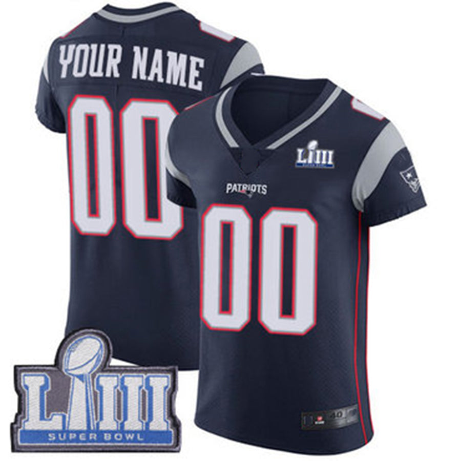 Custom NE.Patriots Vapor Untouchable Super Bowl LIII Bound Elite Navy Blue Home Jersey Stitched American Football Jerseys - Main View