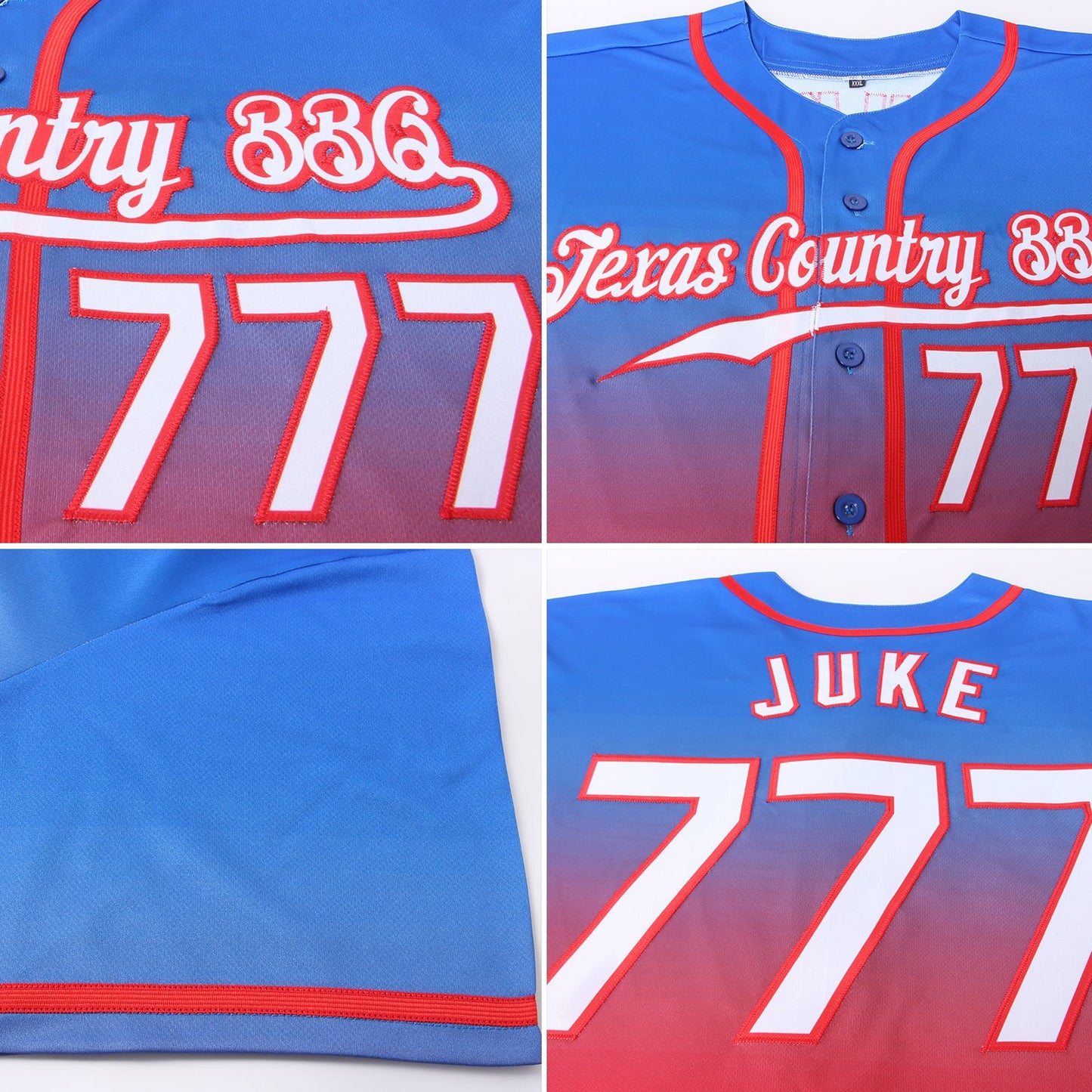Custom Royal White-Red Authentic Fade Fashion Baseball Jersey view 5