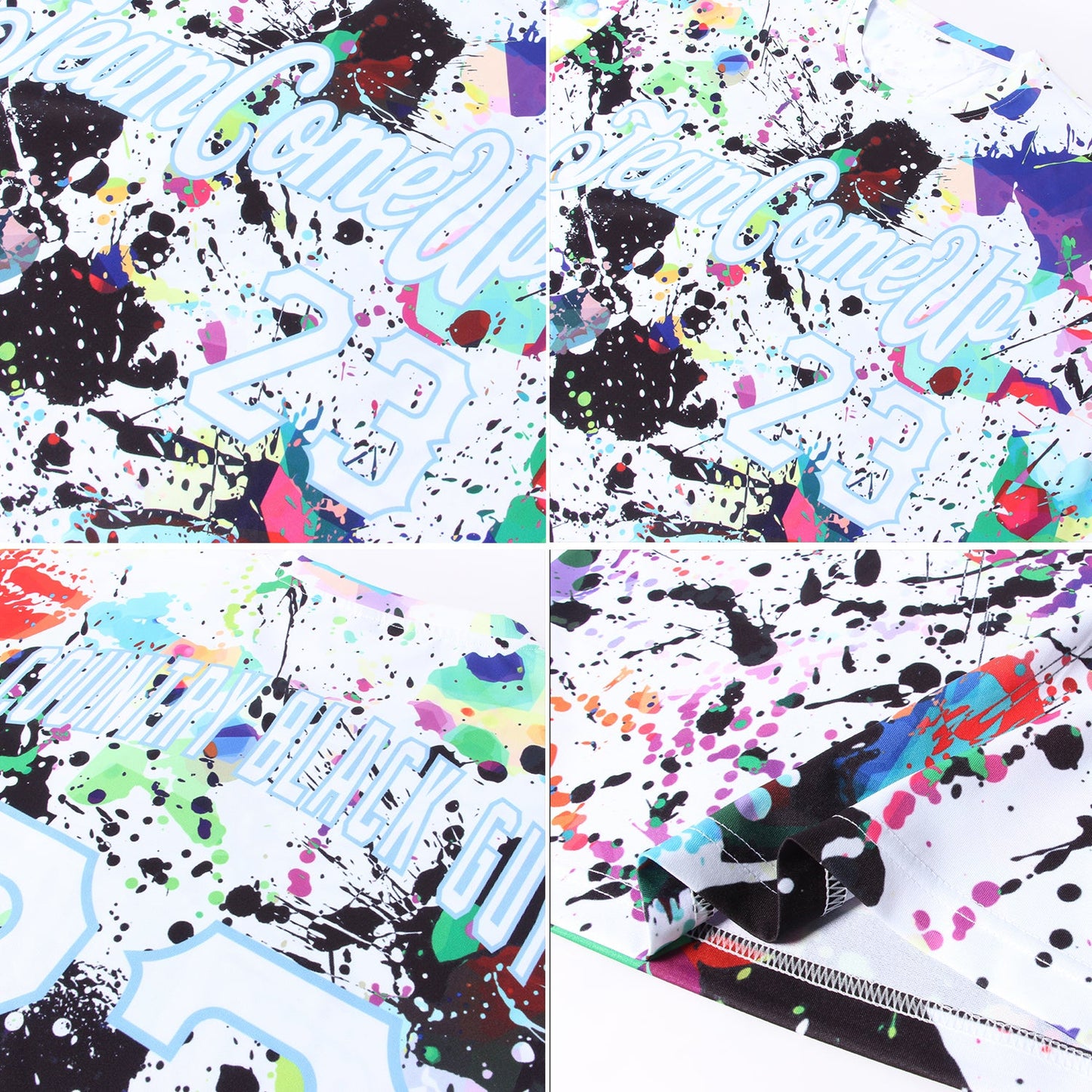 Custom Splashes Graffiti Pattern White-Light Blue 3D Performance T-Shirt view 7