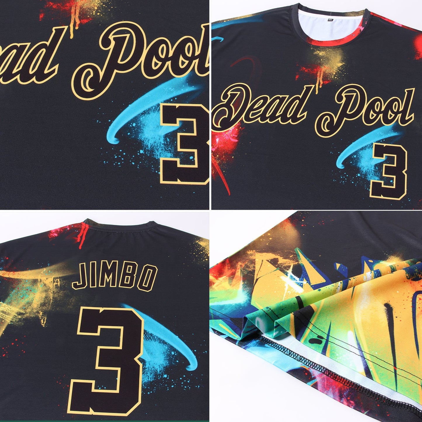 Custom Graffiti Pattern Black-Gold 3D Performance T-Shirt view 7