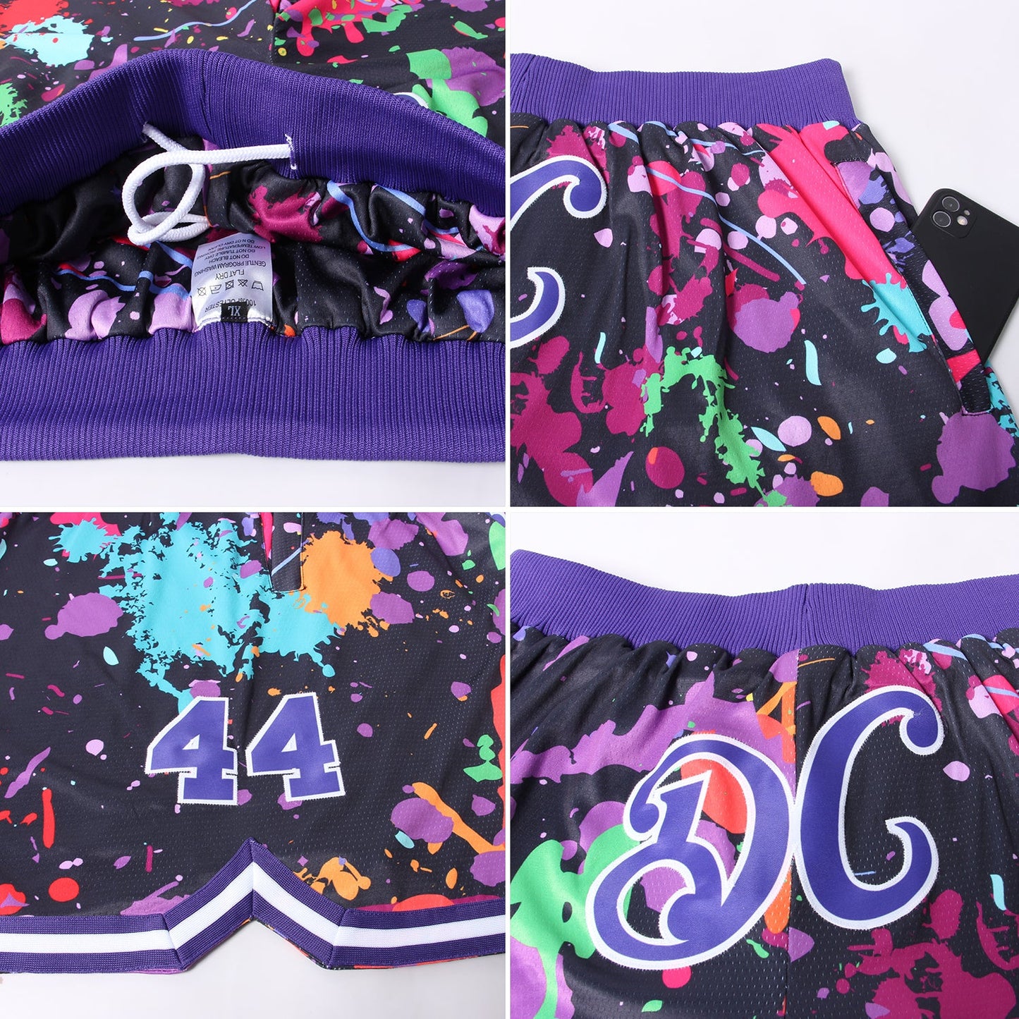 Custom Graffiti Pattern Purple-White 3D Splashes Authentic Basketball Shorts view 4