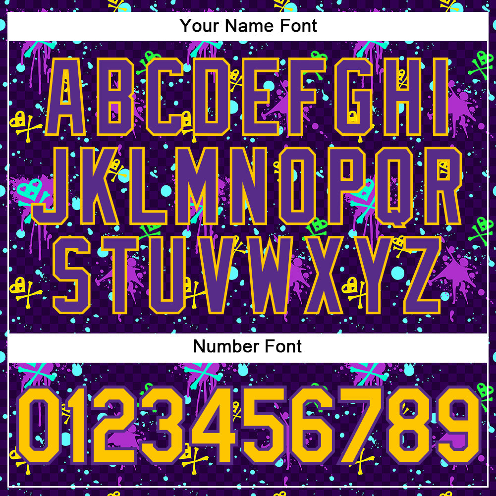 Custom Graffiti Pattern Gold-Purple 3D Clashing Colors Paint-Splatter Authentic Baseball Jersey view 5
