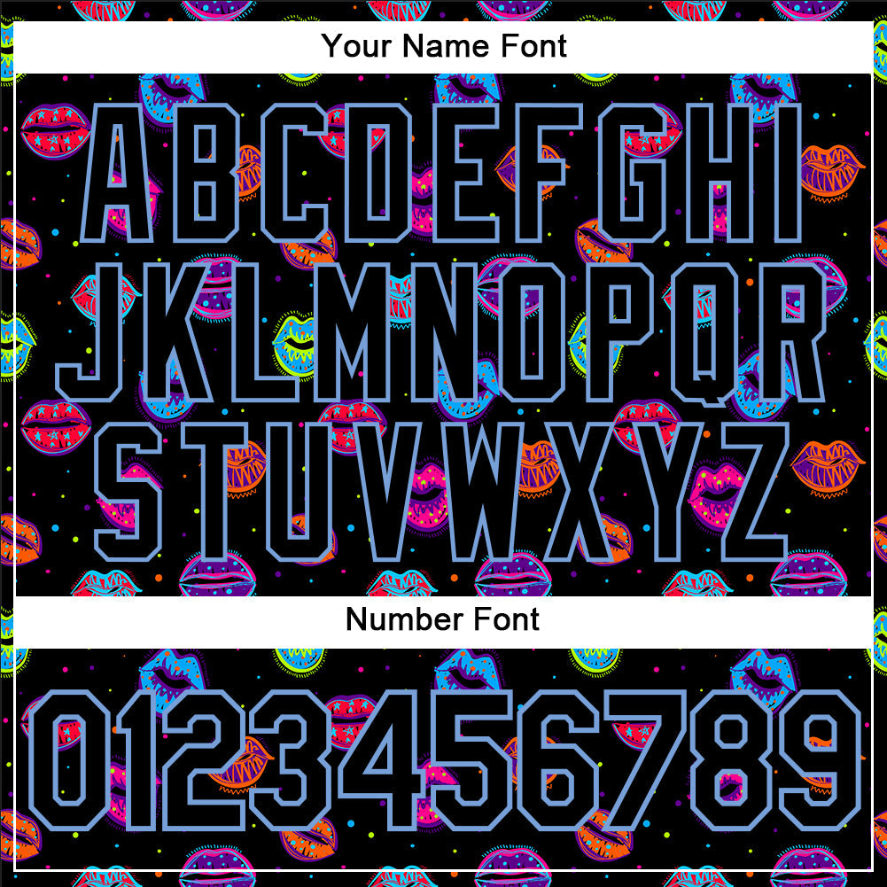 Custom Graffiti Pattern Black-Light Blue 3D Dots And Kiss Lips Performance T-Shirt view 4