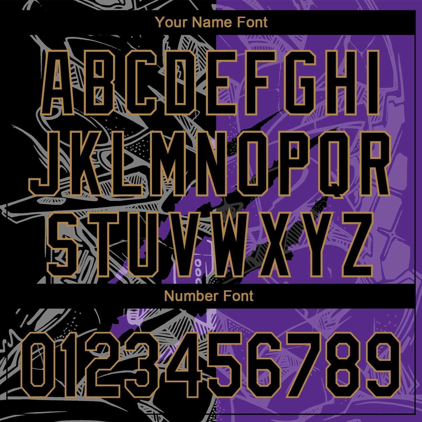 Custom Graffiti Pattern Black Purple-Old Gold 3D Scratch Authentic Baseball Jersey view 5