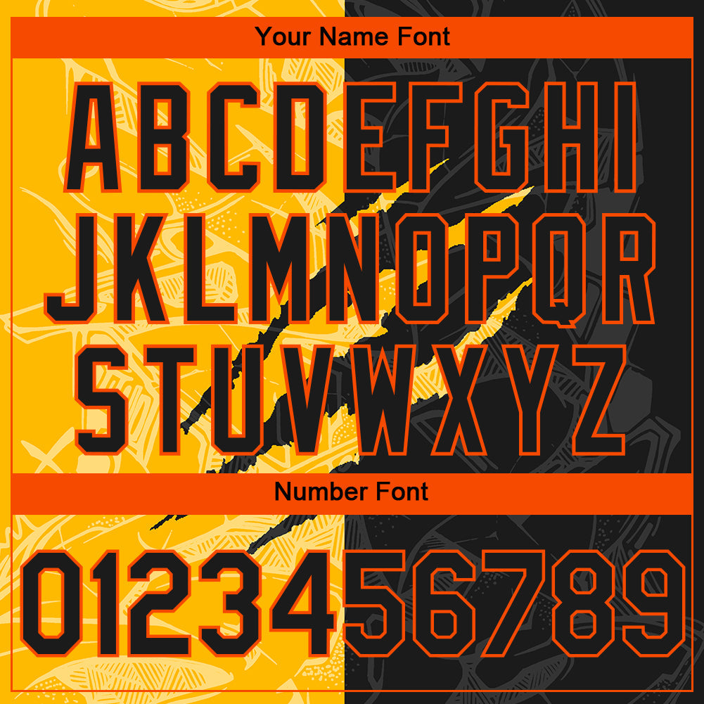 Custom Stitched Graffiti Pattern Black Gold-Orange 3D Scratch Sports Pullover Sweatshirt Hoodie view 4