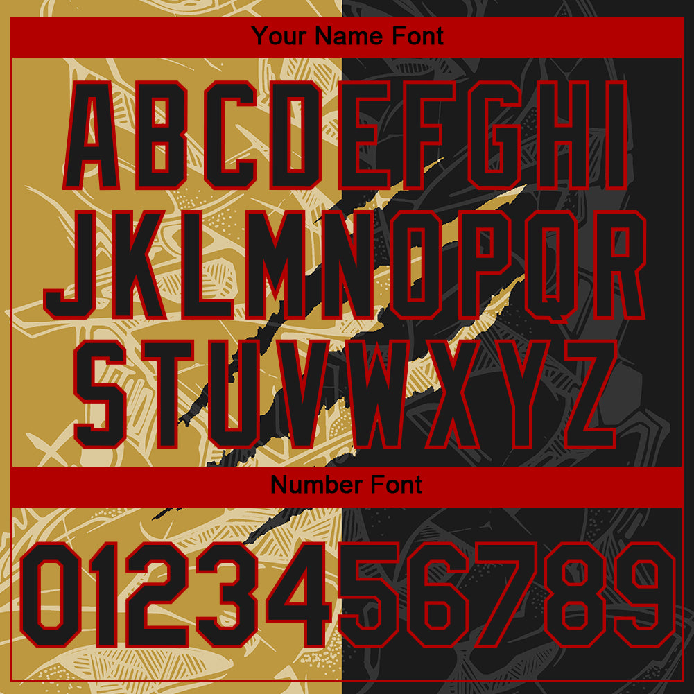 Custom Stitched Graffiti Pattern Black Old Gold-Red 3D Scratch Sports Pullover Sweatshirt Hoodie view 4