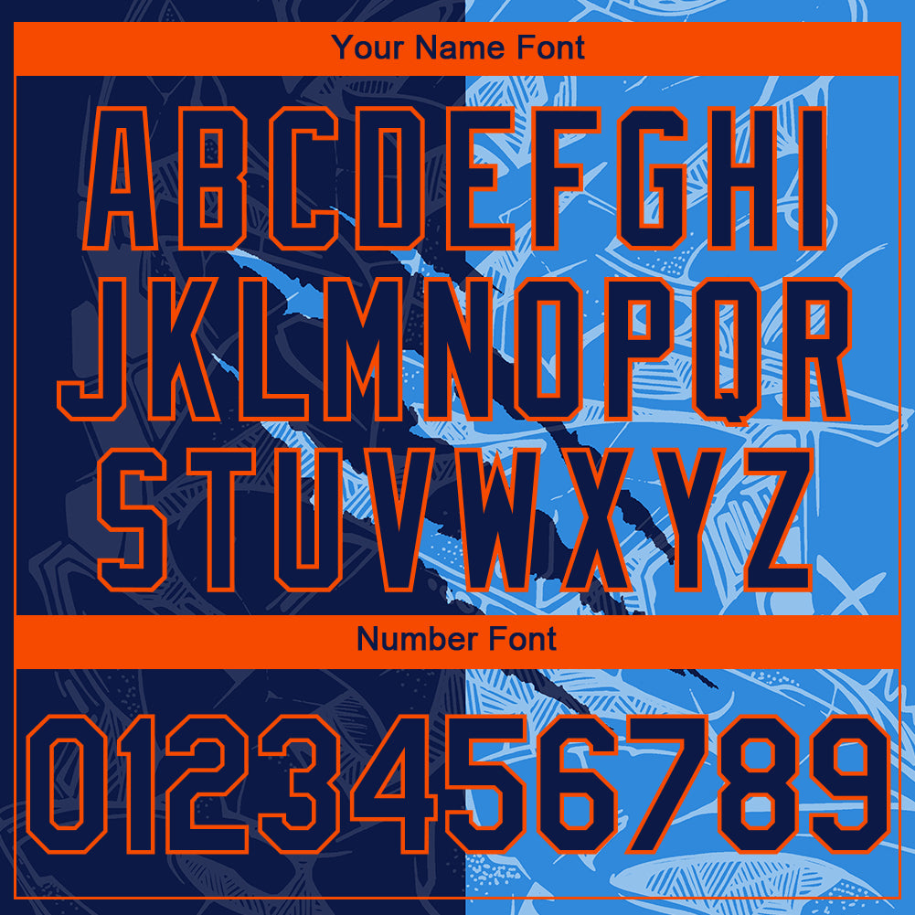 Custom Stitched Graffiti Pattern Navy Powder Blue-Orange 3D Scratch Sports Pullover Sweatshirt Hoodie view 4