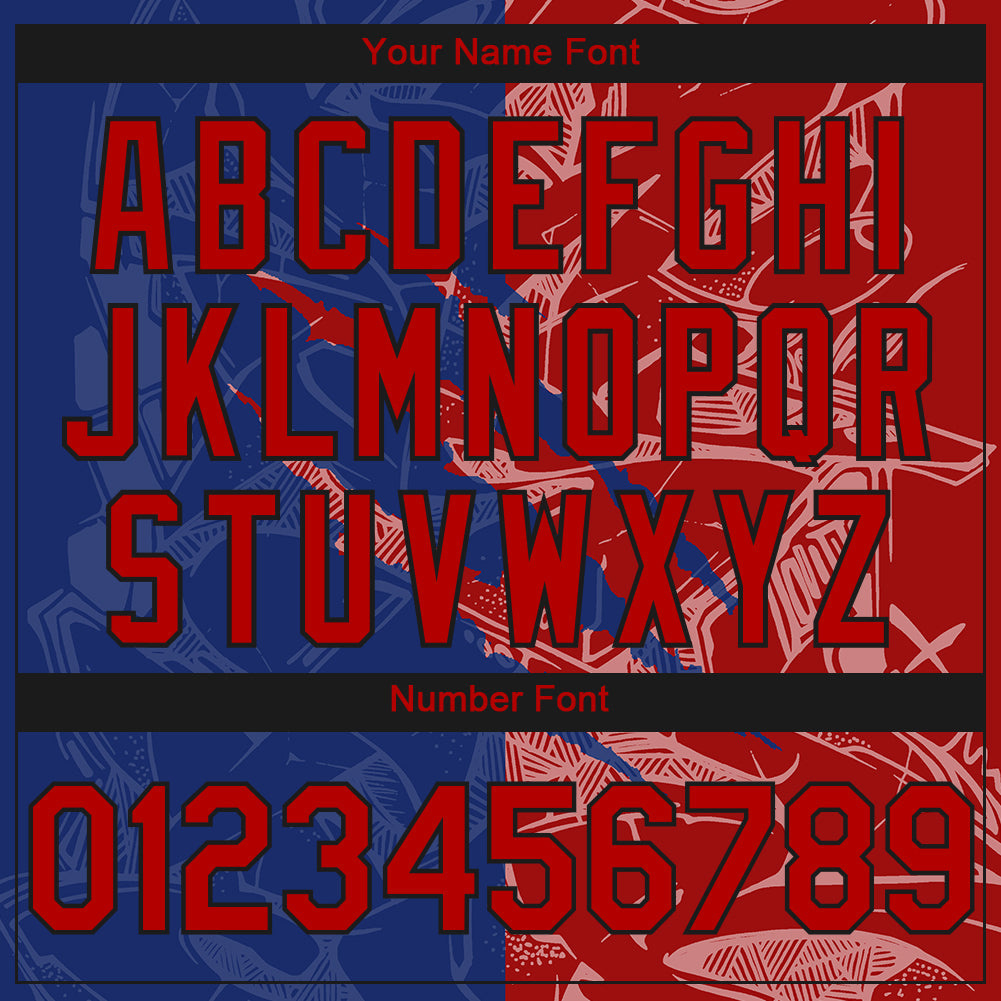 Custom Stitched Graffiti Pattern Red Royal-Black 3D Scratch Sports Pullover Sweatshirt Hoodie view 4