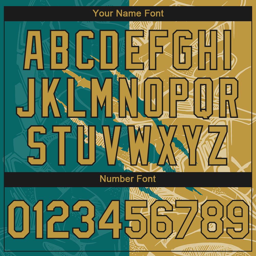 Custom Stitched Graffiti Pattern Old Gold Teal-Black 3D Scratch Sports Pullover Sweatshirt Hoodie view 4
