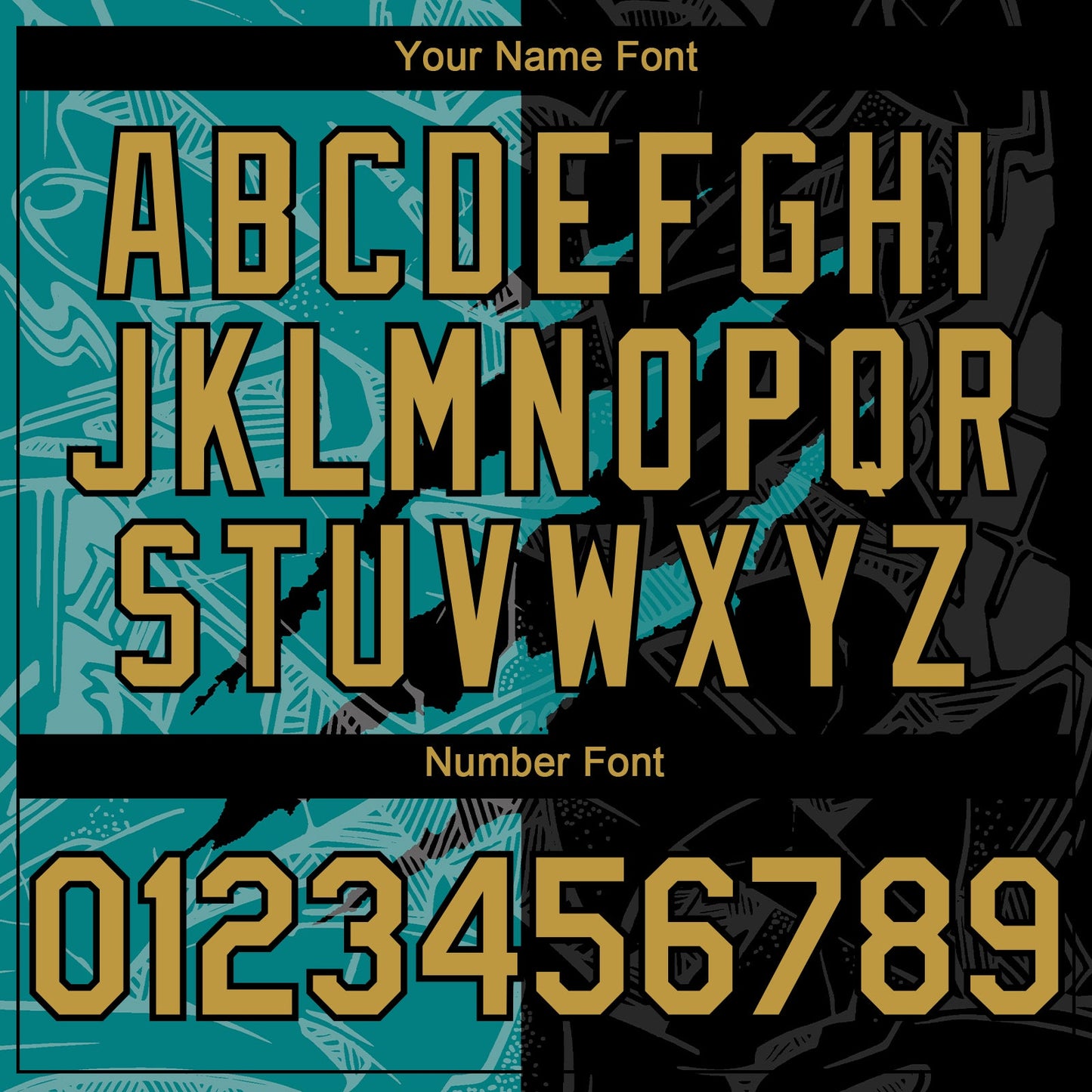 Custom Graffiti Pattern Old Gold Black-Teal 3D Scratch Authentic Baseball Jersey view 5