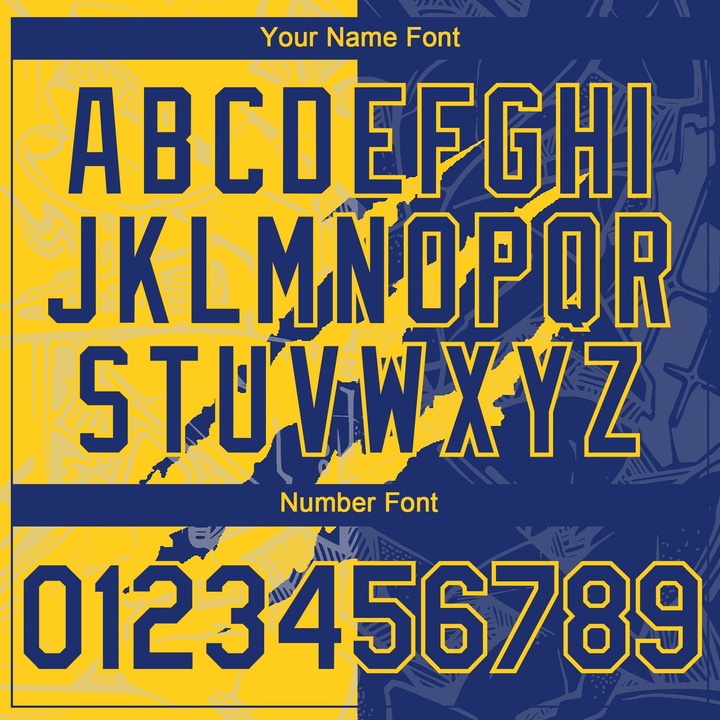 Custom Graffiti Pattern Royal-Yellow 3D Scratch Authentic Baseball Jersey view 5