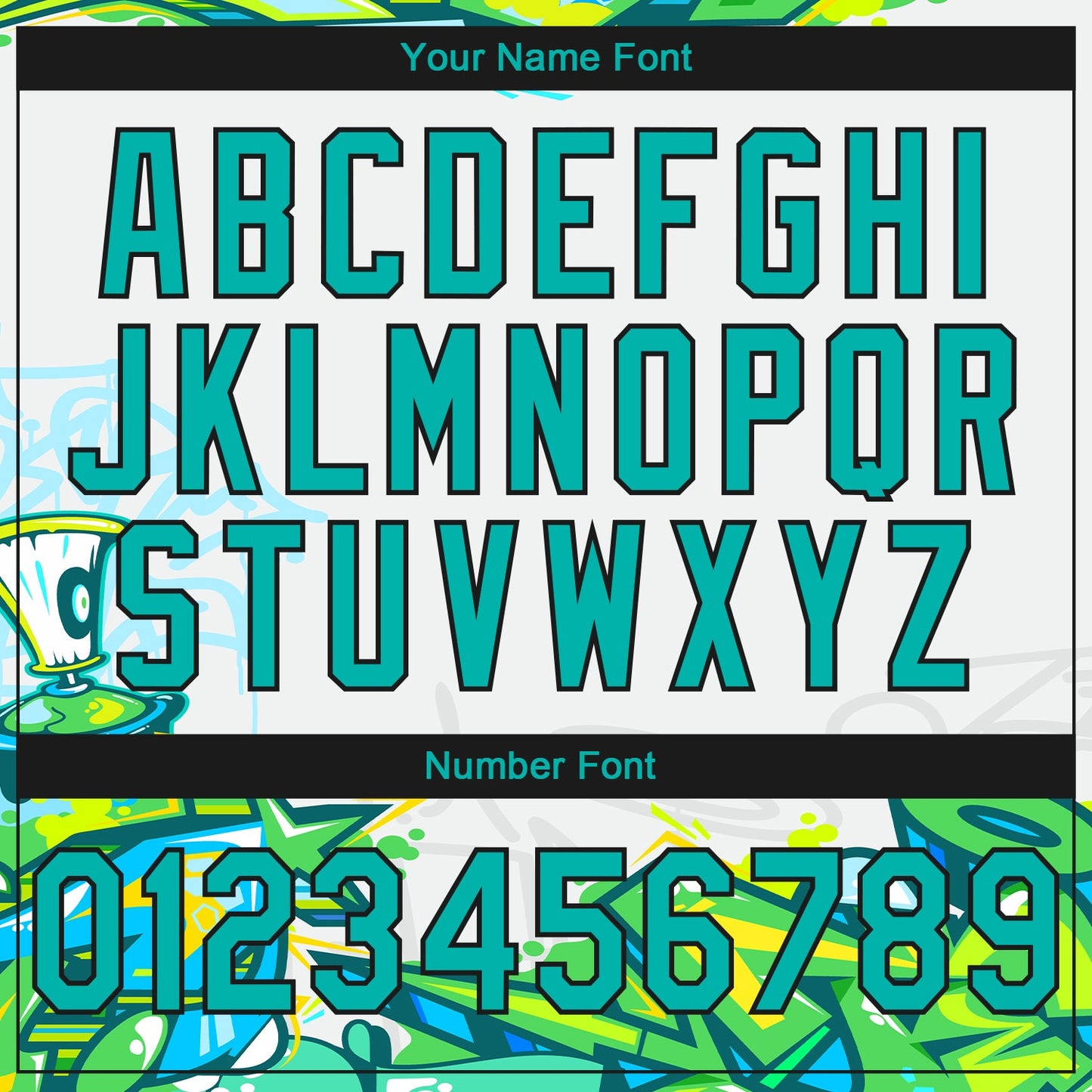Custom Stitched Graffiti Pattern Aqua-Black 3D Trendy Abstract Urban Street Art Sports Pullover Sweatshirt Hoodie view 4