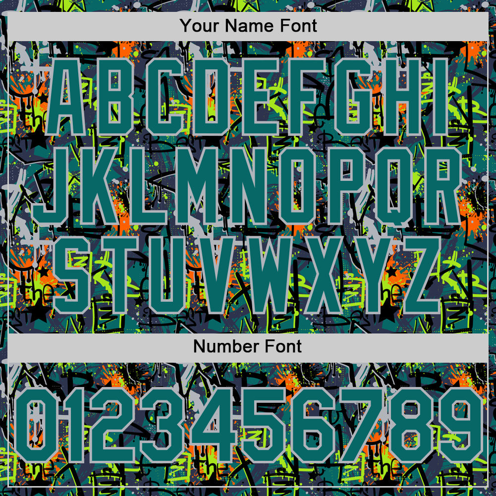 Custom Graffiti Pattern Teal-Gray Splatter Authentic Baseball Jersey view 5