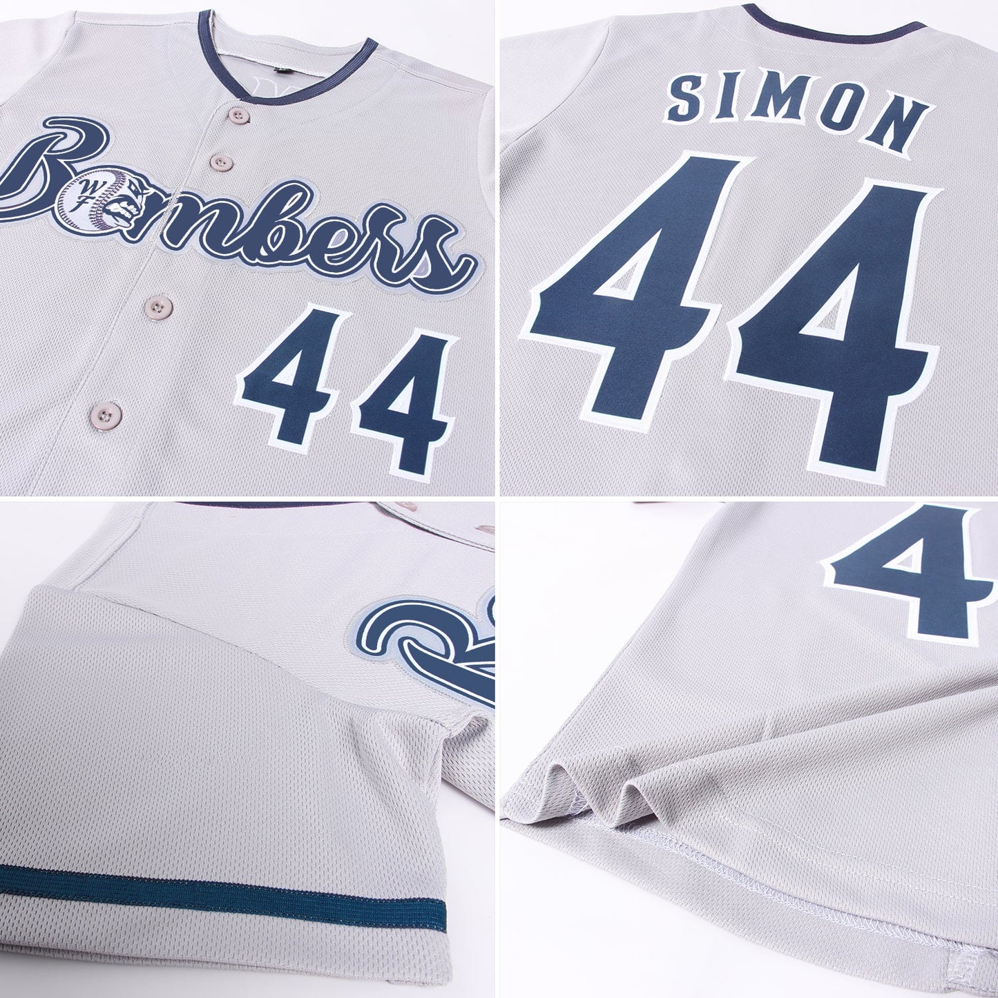 Custom Gray Navy-White Authentic Baseball Jersey view 6