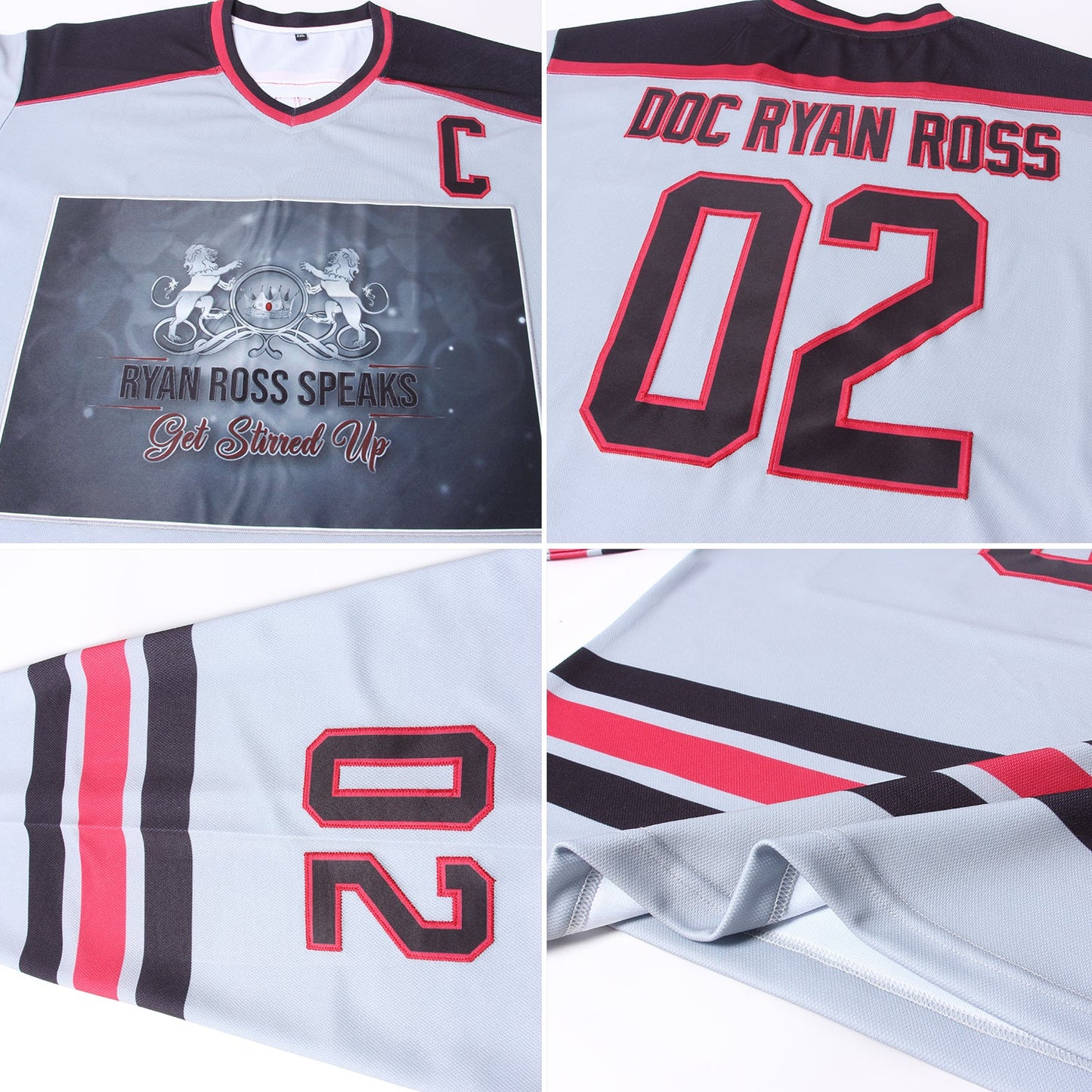 Custom Gray Black-Maroon Hockey Jersey view 5