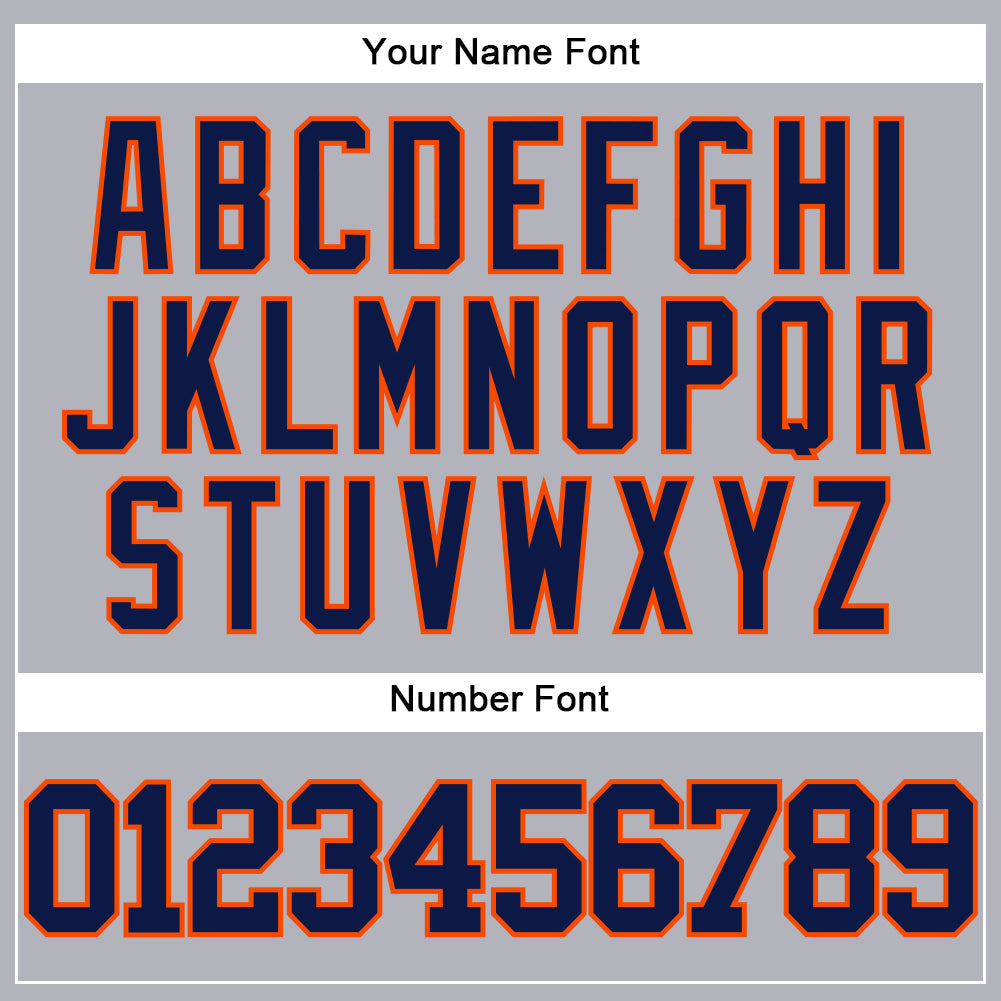 Custom Gray Navy-Orange Authentic Baseball Jersey view 5