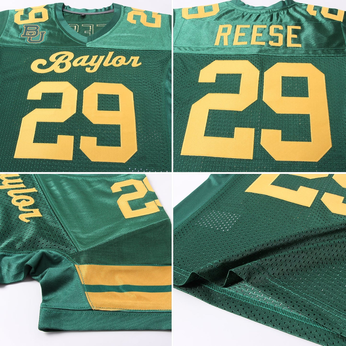 Custom Green Gold Mesh Authentic Football Jersey view 5