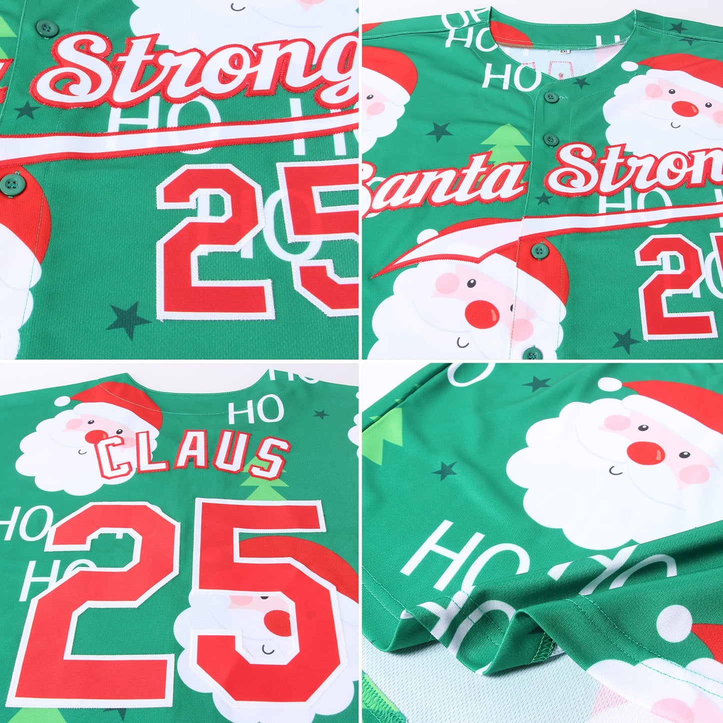 Custom Green Red-White Christmas 3D Authentic Baseball Jersey view 6