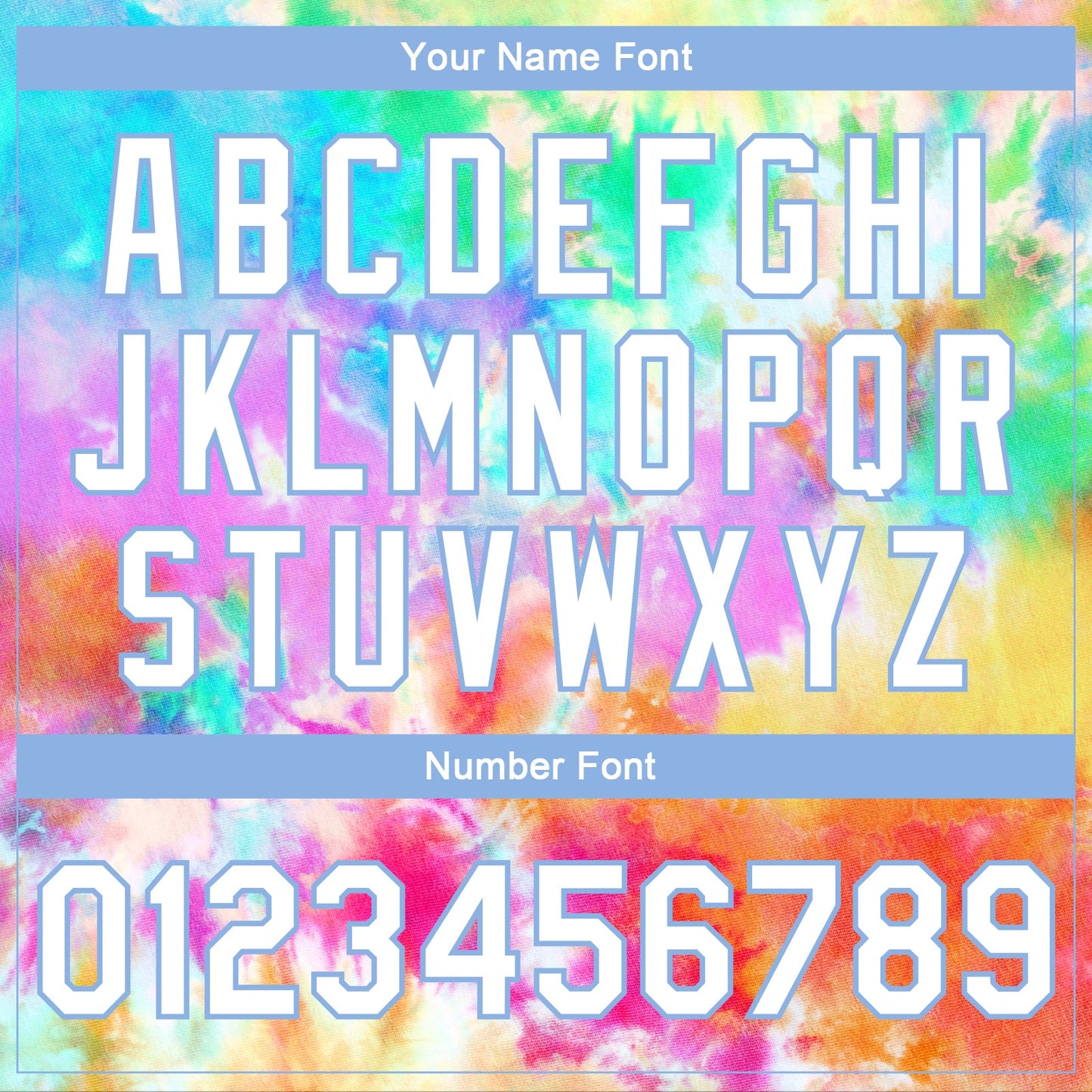 Custom Tie Dye White-Light Blue Rainbow 3D Bomber Full-Snap Varsity Letterman Jacket view 7