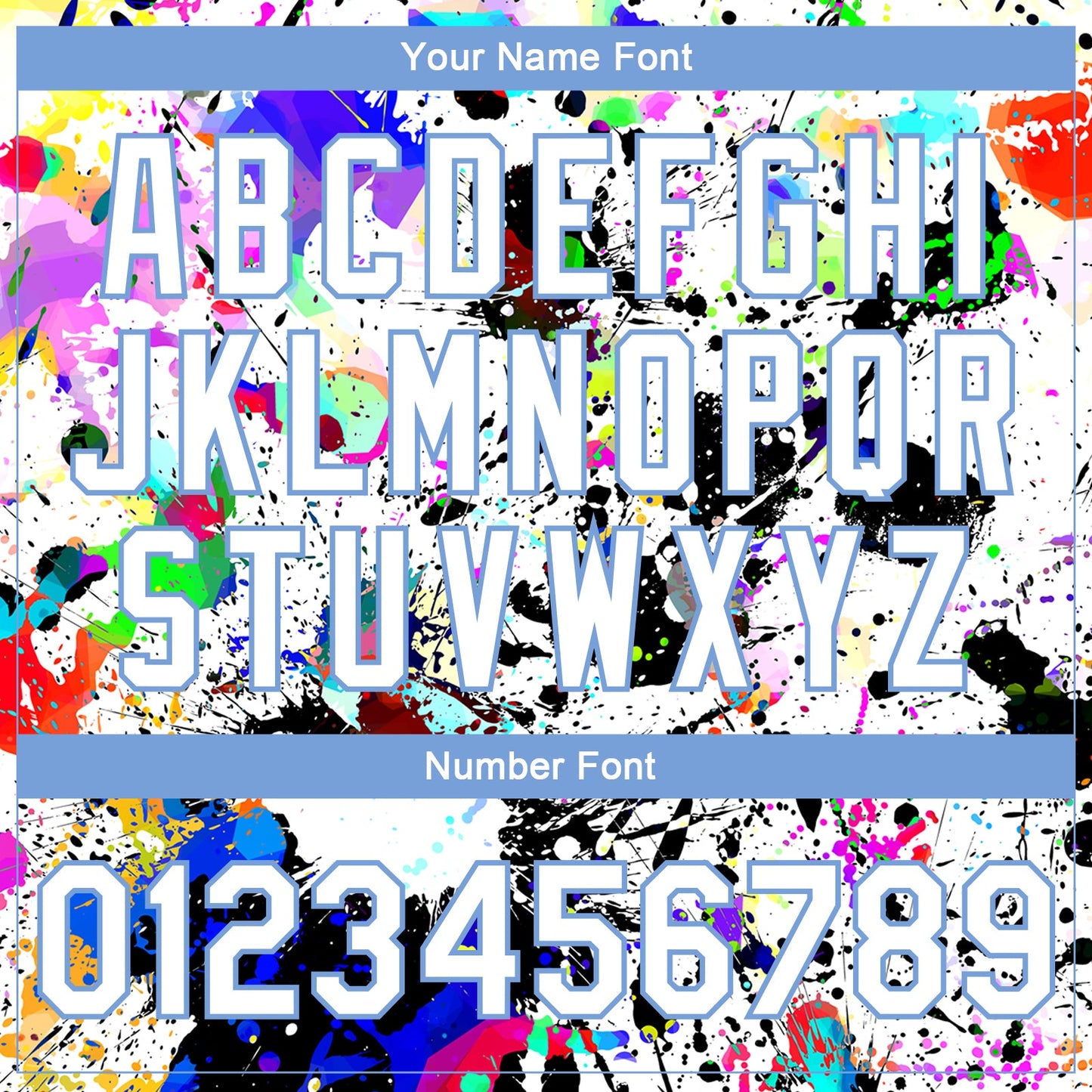 Custom Graffiti Pattern White-Light Blue Splashes 3D Bomber Full-Snap Varsity Letterman Jacket view 7