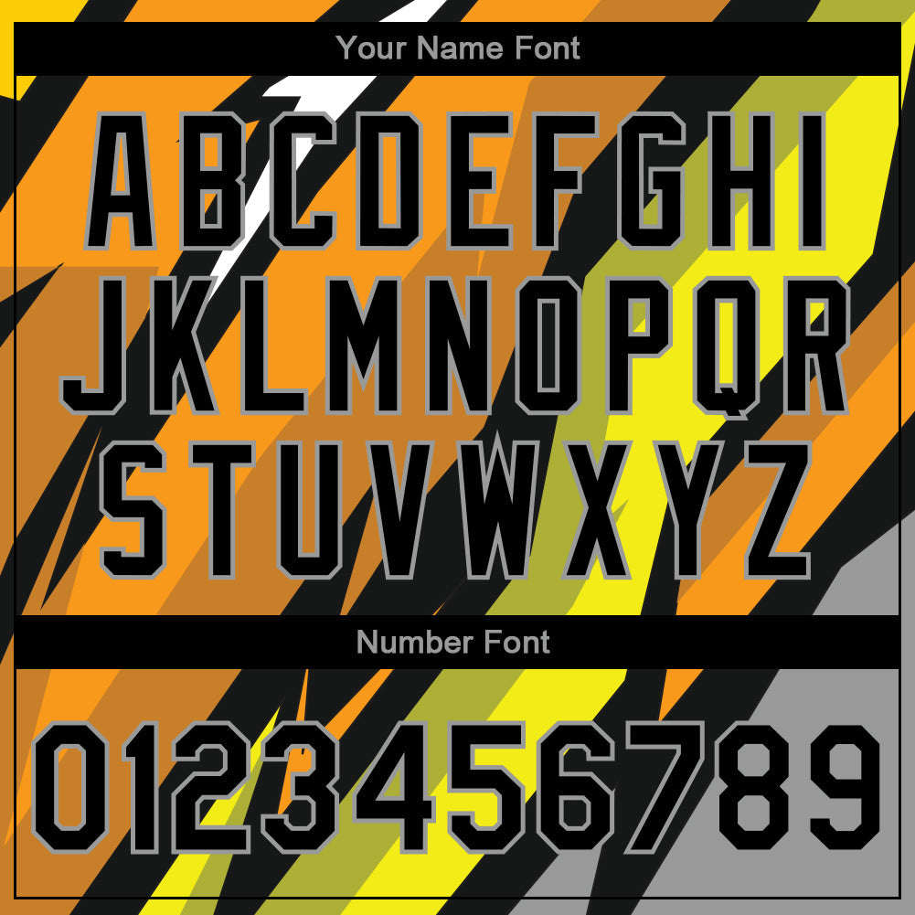 Custom Gray Black Orange-Gold 3D Pattern Design Bomber Full-Snap Varsity Letterman Jacket view 7
