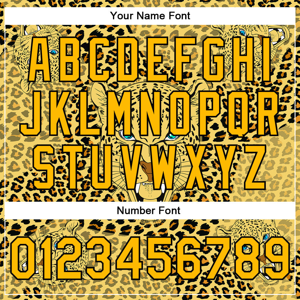 Custom Gold Black Leopard 3D Pattern Design Bomber Full-Snap Varsity Letterman Jacket view 7