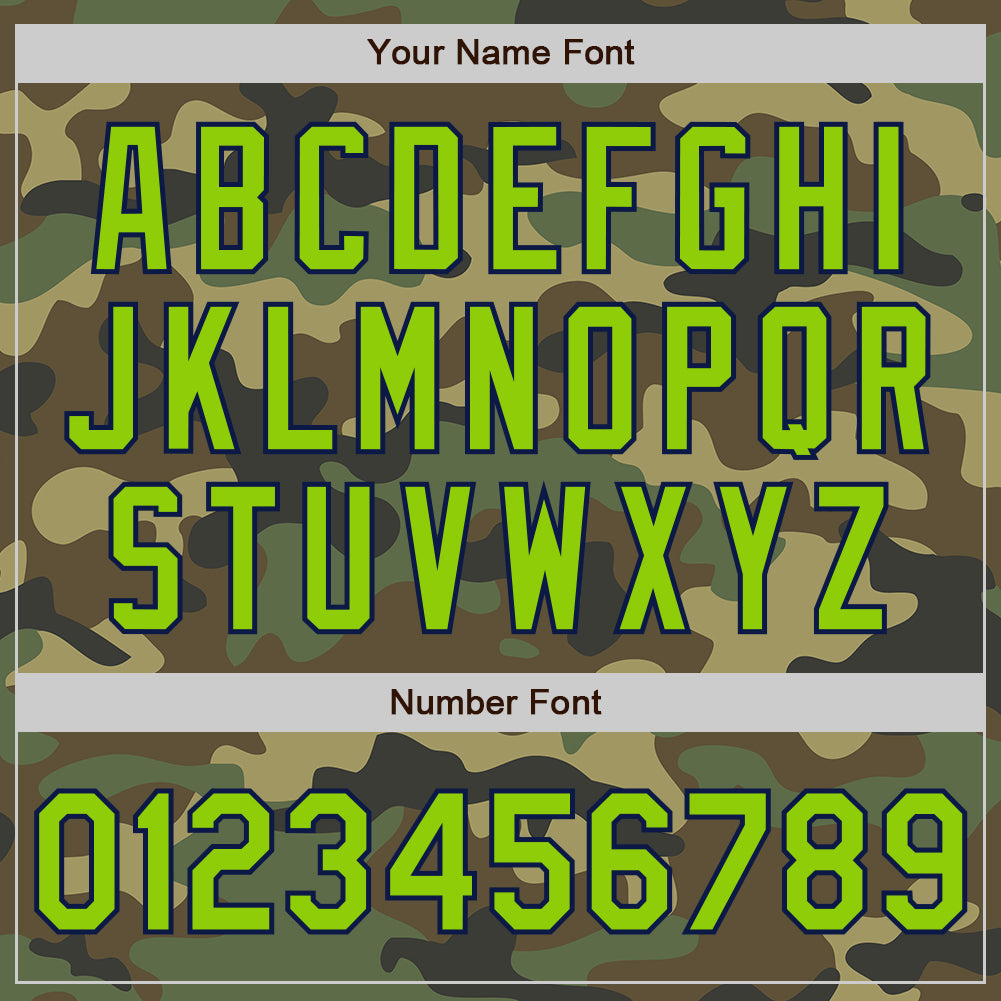 Custom Camo Neon Green-Navy Bomber Full-Snap Varsity Letterman Salute To Service Jacket view 7