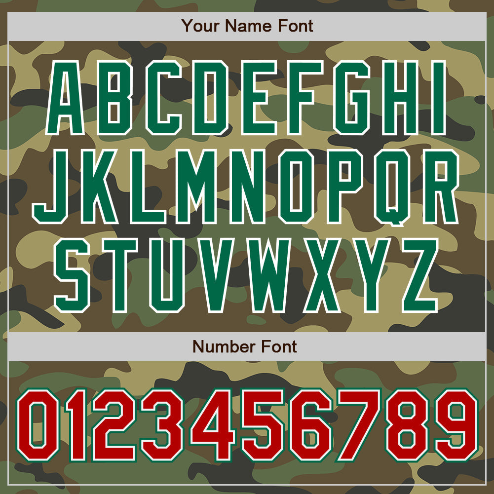 Custom Camo Red-Kelly Green Bomber Full-Snap Varsity Letterman Salute To Service Jacket view 7
