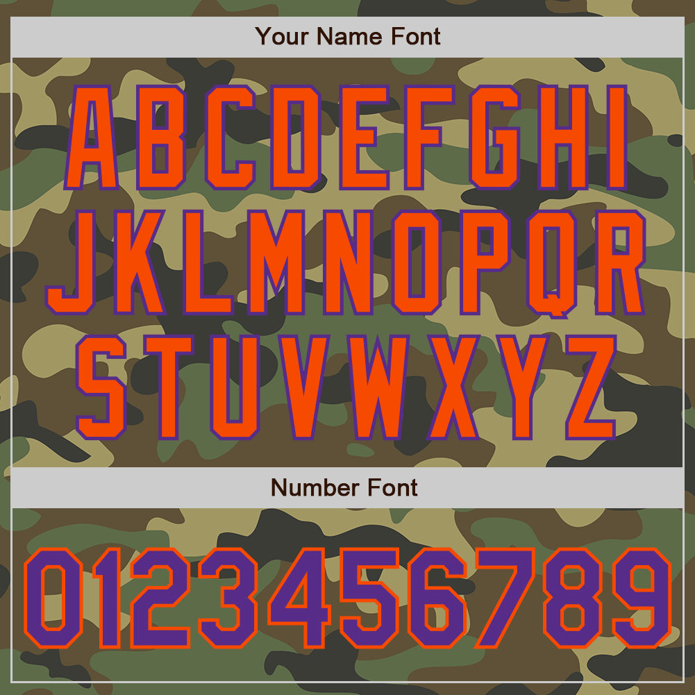 Custom Camo Purple-Orange Bomber Full-Snap Varsity Letterman Salute To Service Jacket view 7