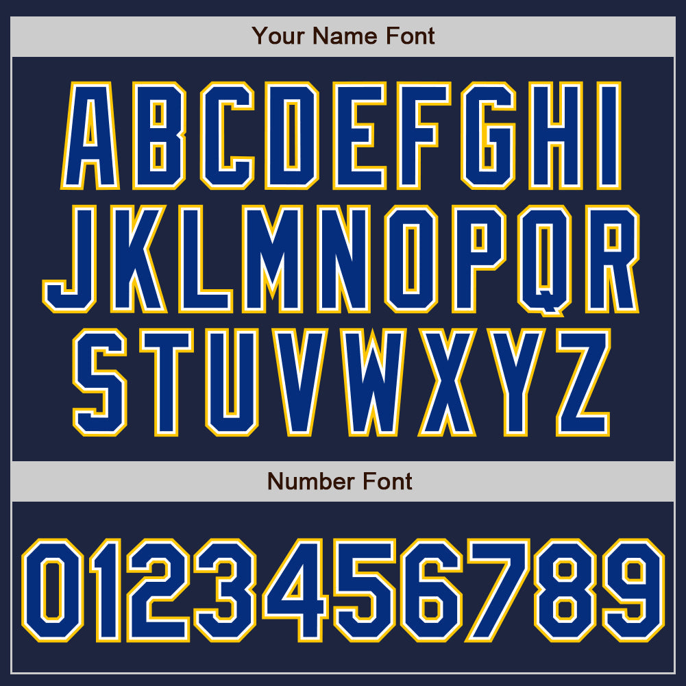 Custom Navy Royal-Yellow Bomber Full-Snap Varsity Letterman Jacket view 7