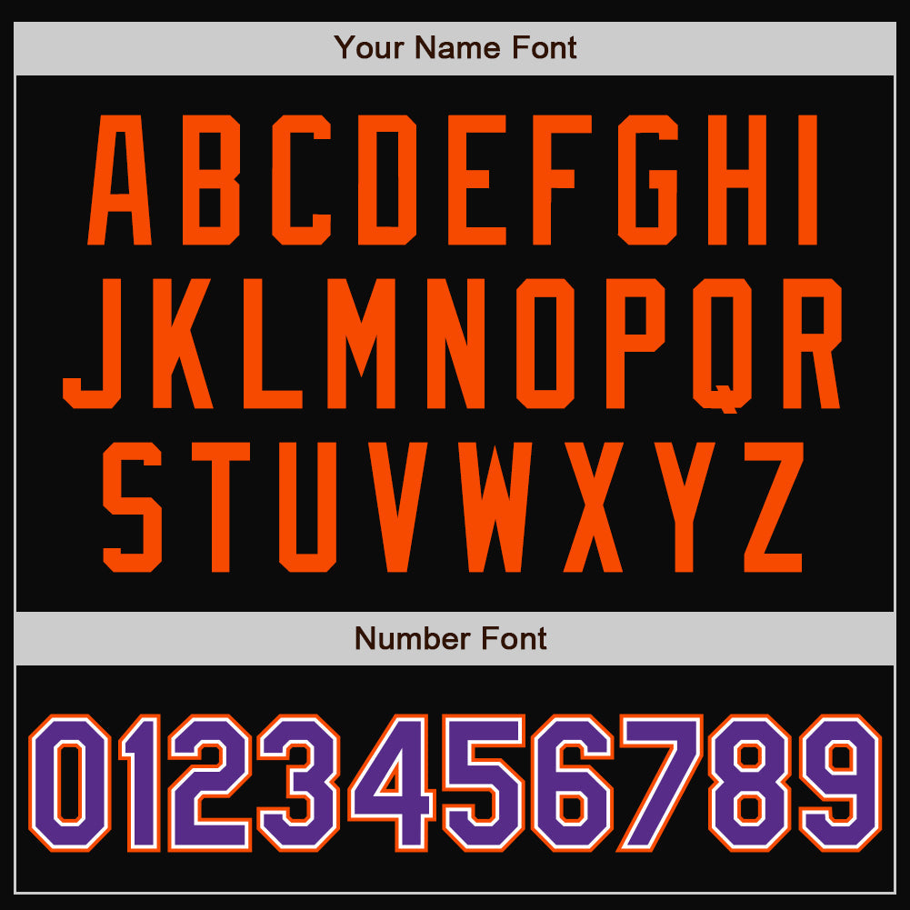Custom Black Orange Pinstripe Purple-White Bomber Full-Snap Varsity Letterman Jacket view 7