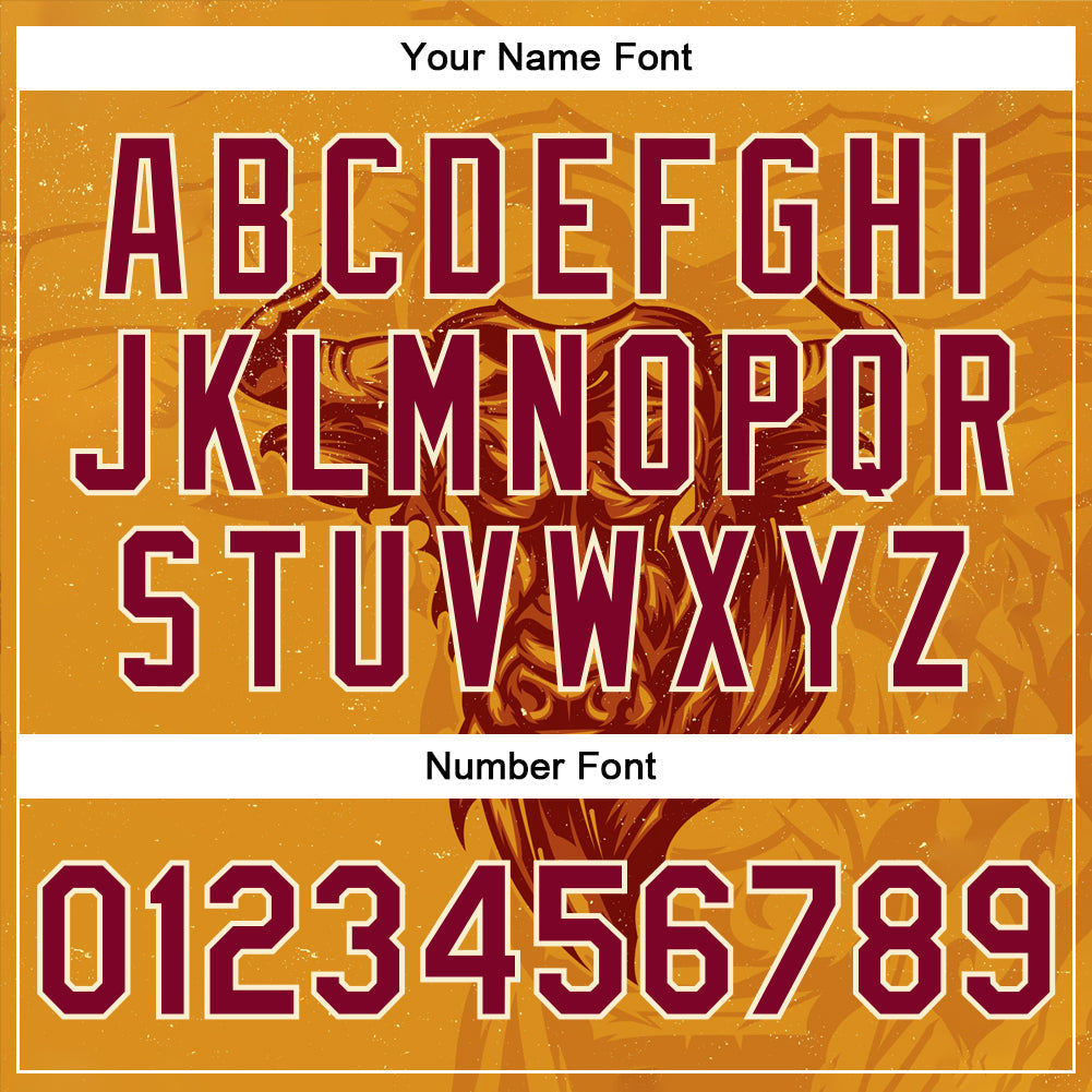 Custom Gold Maroon-Cream Angry Bull 3D Pattern Design Bomber Full-Snap Varsity Letterman Jacket view 7