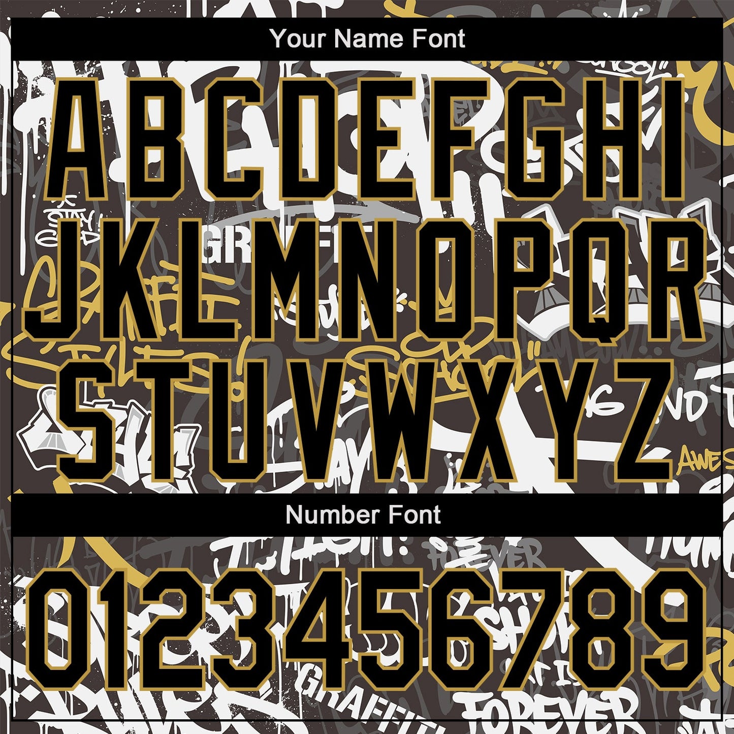 Custom Graffiti Pattern Black-Old Gold Grunge Urban Street And Old School Art 3D Bomber Full-Snap Varsity Letterman Jacket view 7