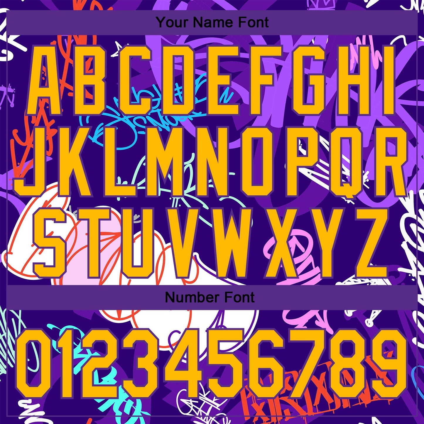 Custom Graffiti Pattern Gold-Purple Hiphop Urban Street Art 3D Bomber Full-Snap Varsity Letterman Jacket view 7