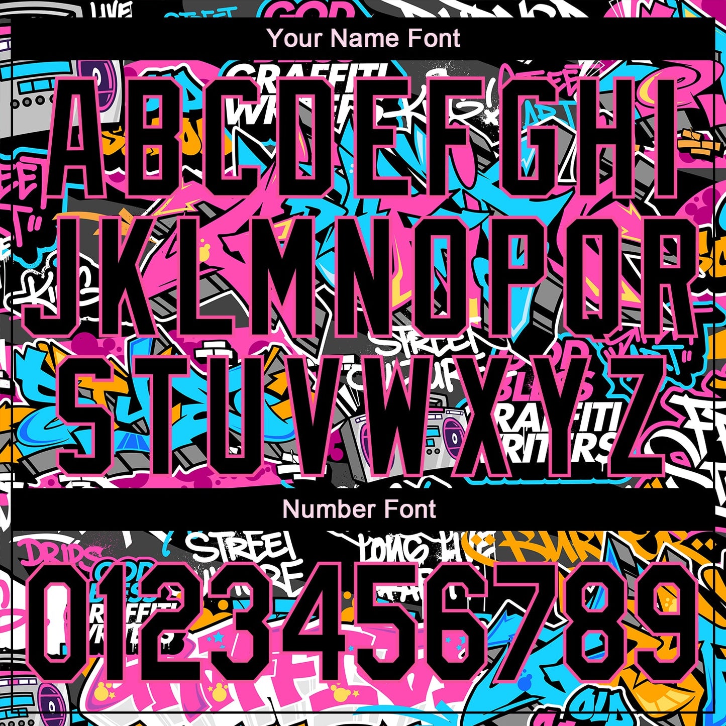 Custom Graffiti Pattern Black Pink Grunge Urban Street Art 3D Bomber Full-Snap Varsity Letterman Jacket view 7