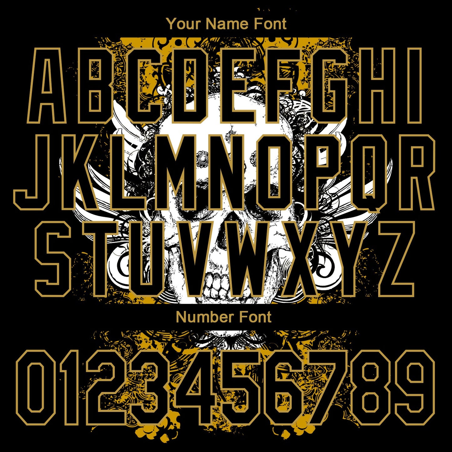 Custom Black Old Gold Skull With Wing 3D Bomber Full-Snap Varsity Letterman Jacket view 7