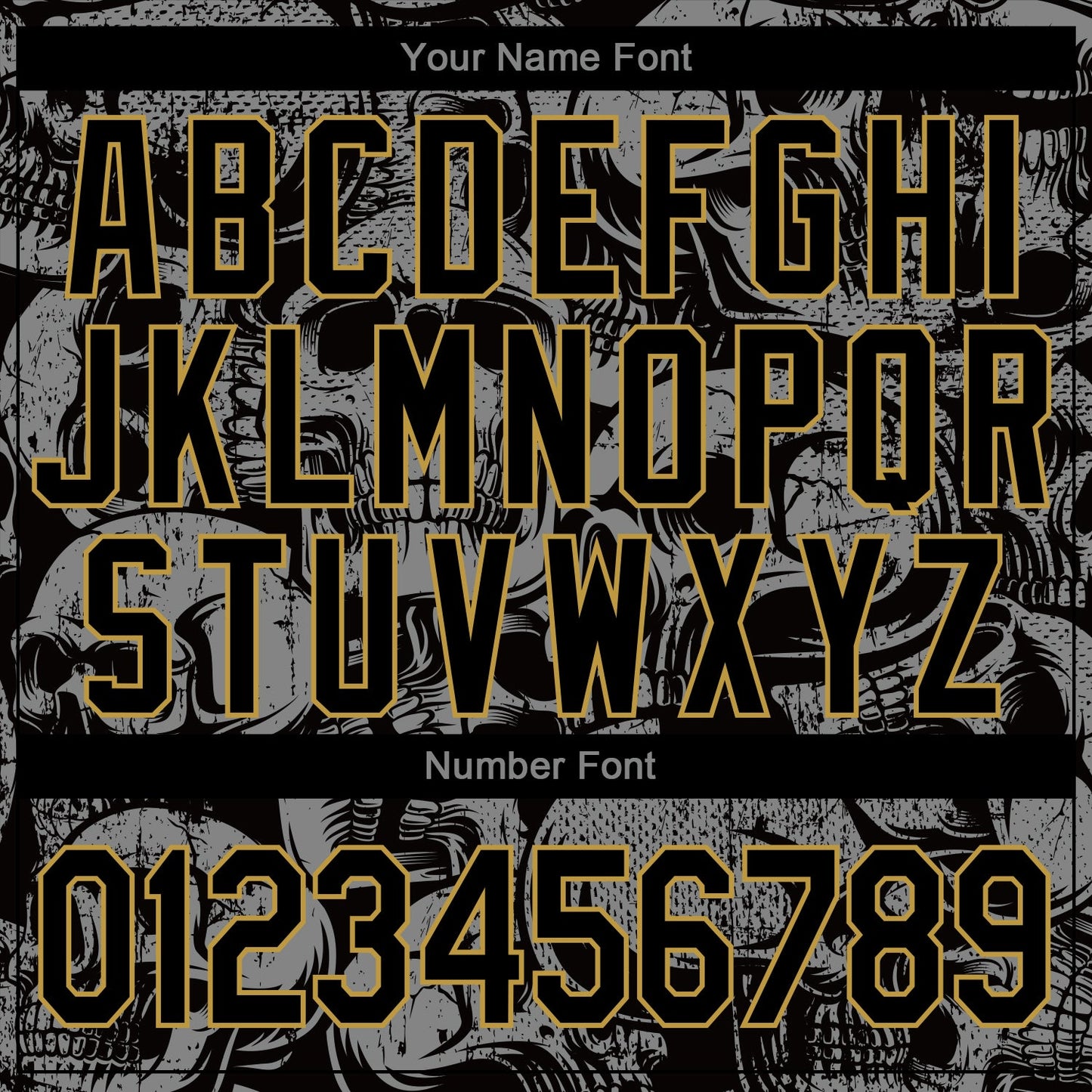 Custom Black Old Gold Skull Fashion 3D Bomber Full-Snap Varsity Letterman Jacket view 7